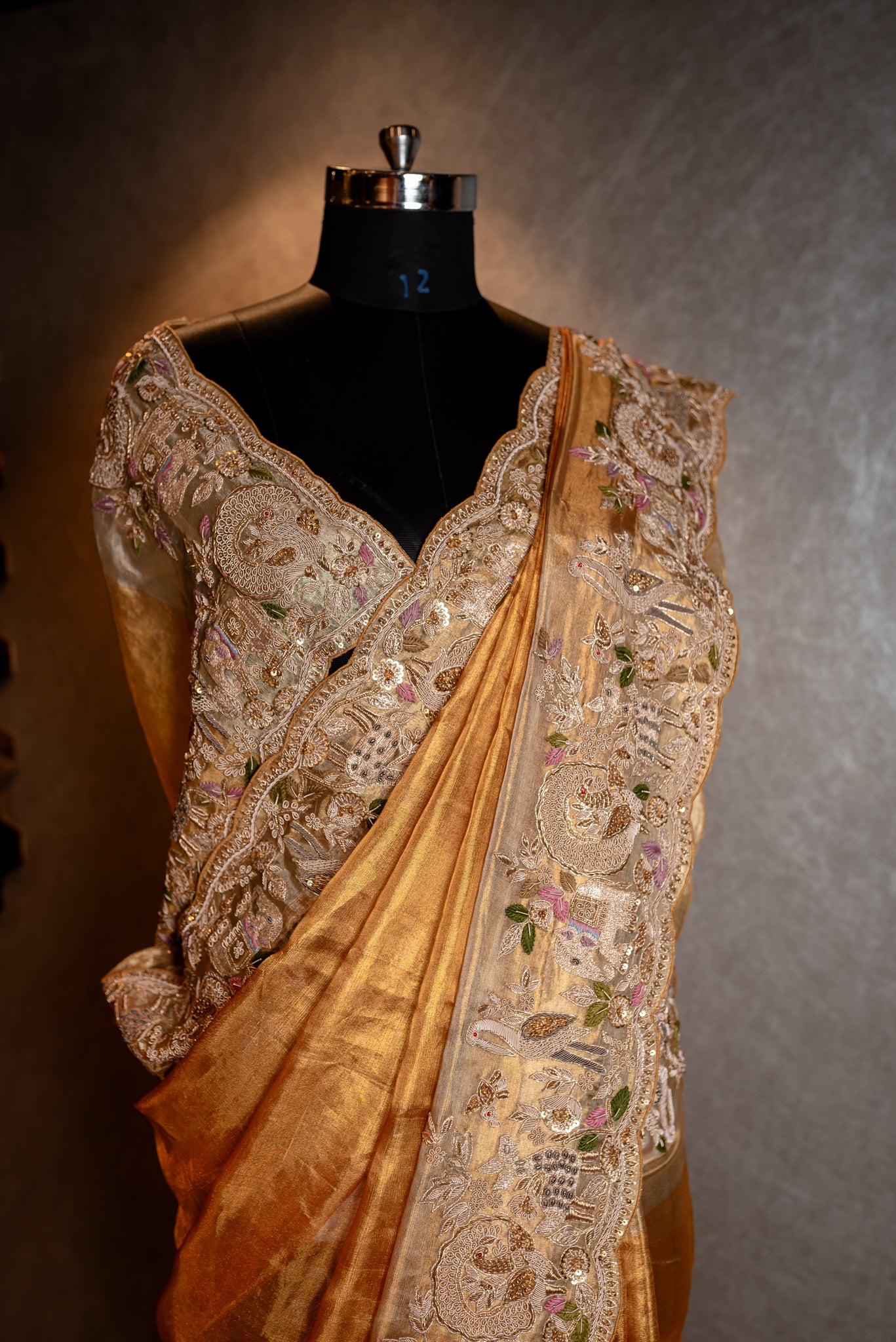 GOLD PURE KANCHI TISSUE HANDEMBROIDERED SAREE SS-1033