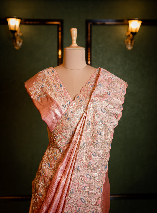 A PEACH PURE EMBROIDERED BROCADE SAREE SS-926