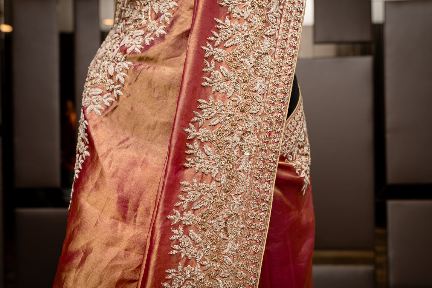EMBROIDERED PURE TISSUE SAREE 8537