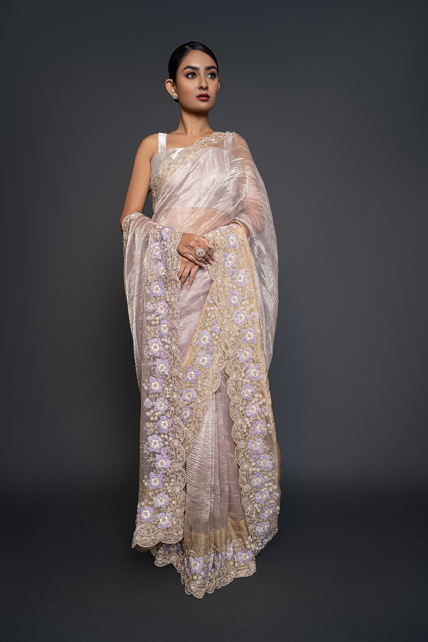 Lavender Tissue Handmade Saree
