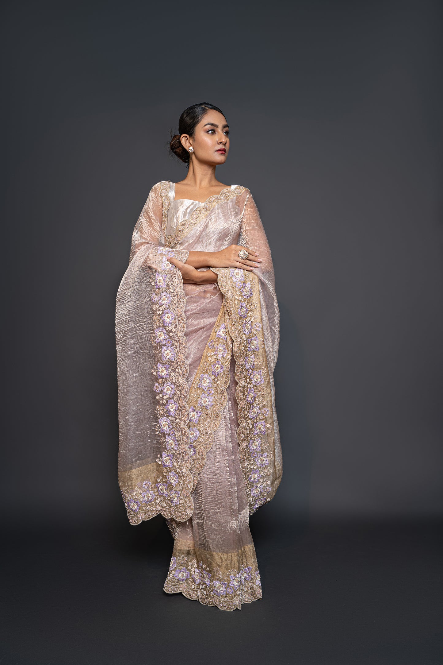 Lavender Tissue Handmade Saree