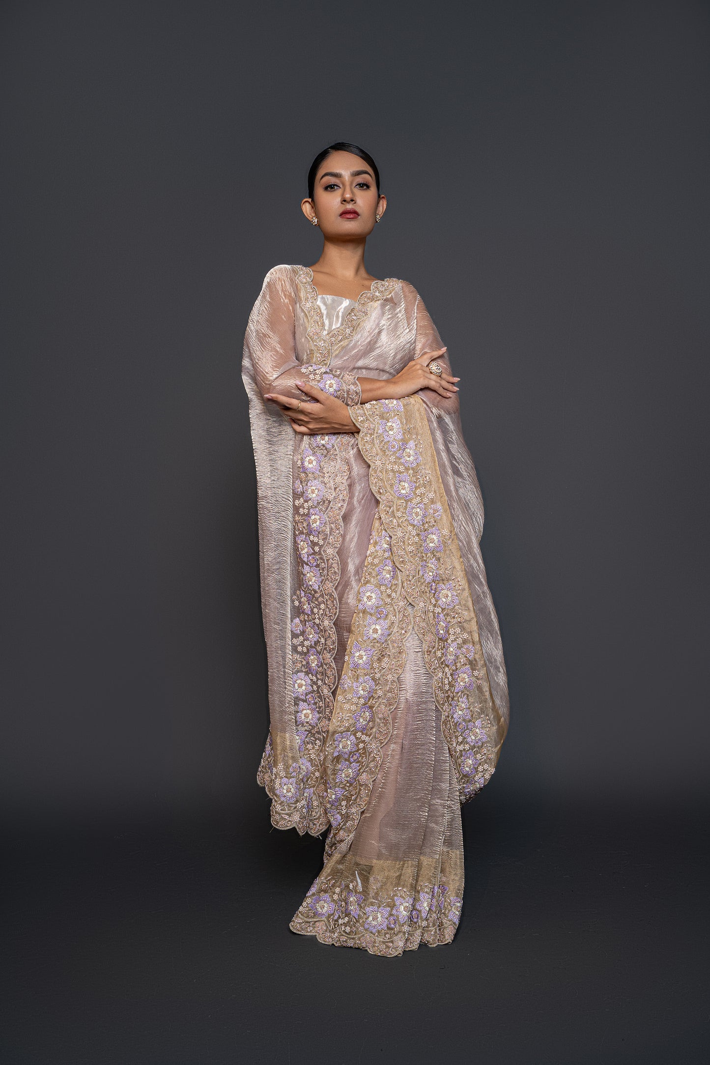 Lavender Tissue Handmade Saree