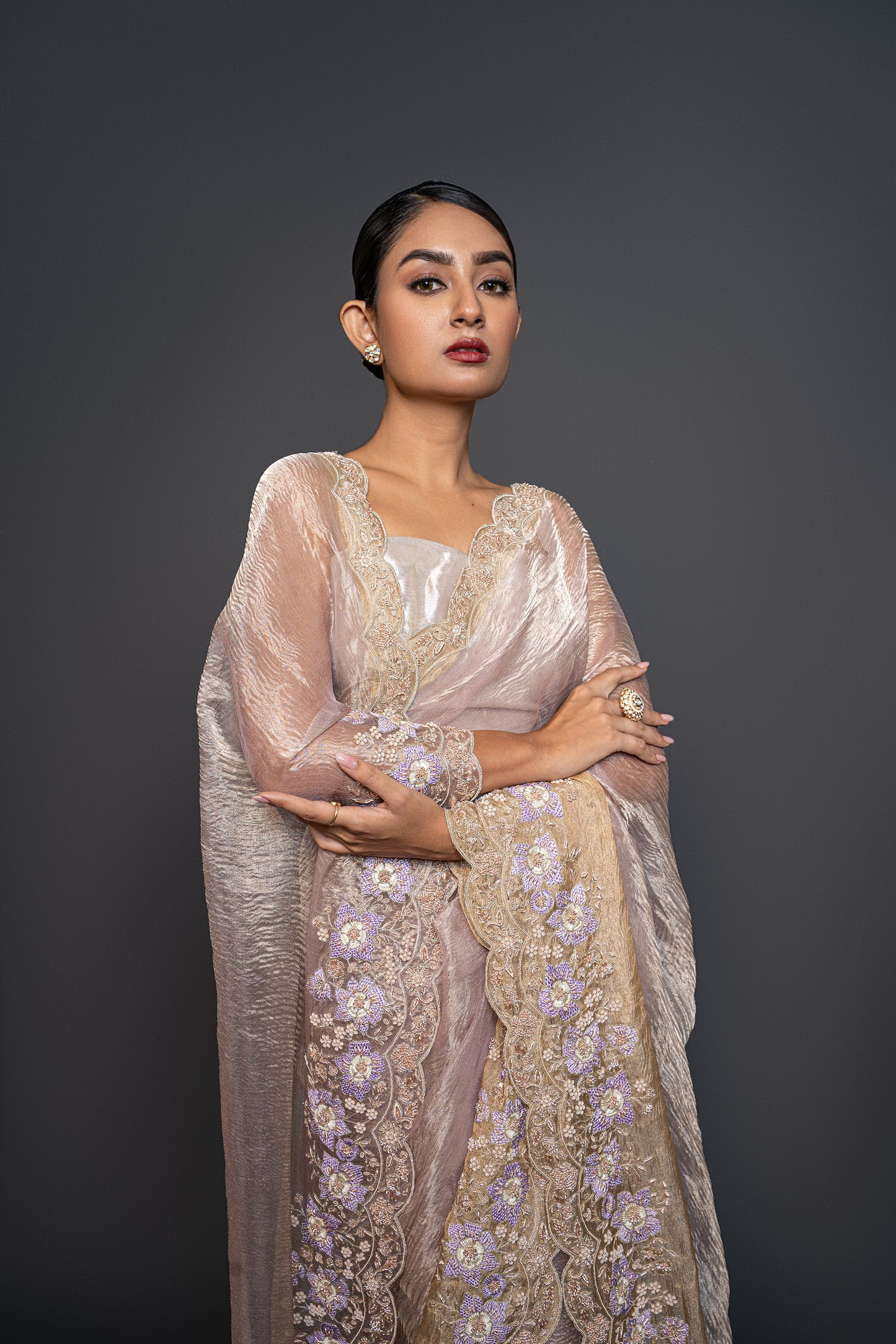 Lavender Tissue Handmade Saree
