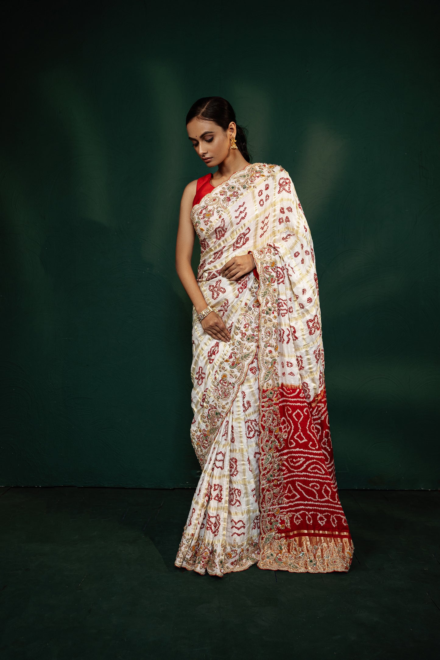 Red & White Handmade Saree