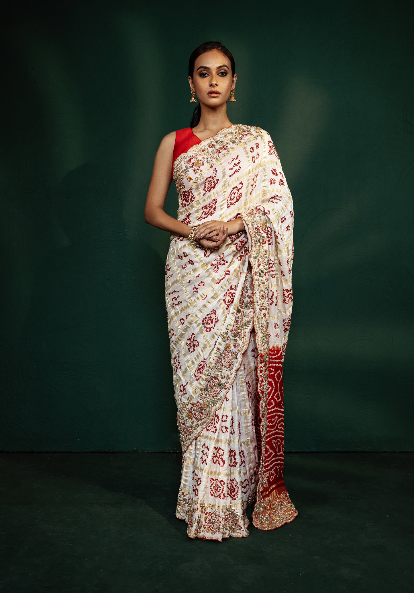 Red & White Handmade Saree