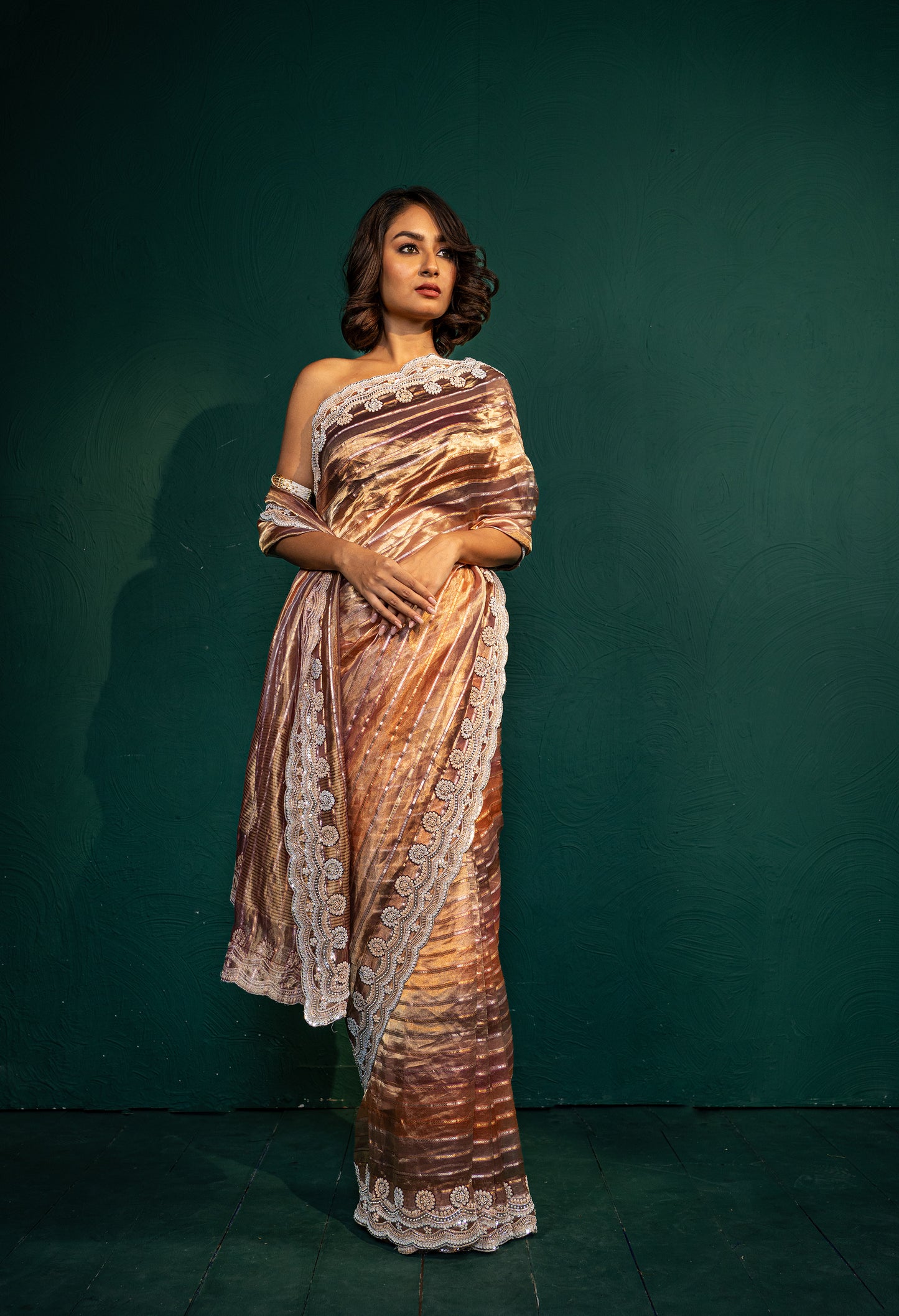 Metallic Bronze Tissue Saree