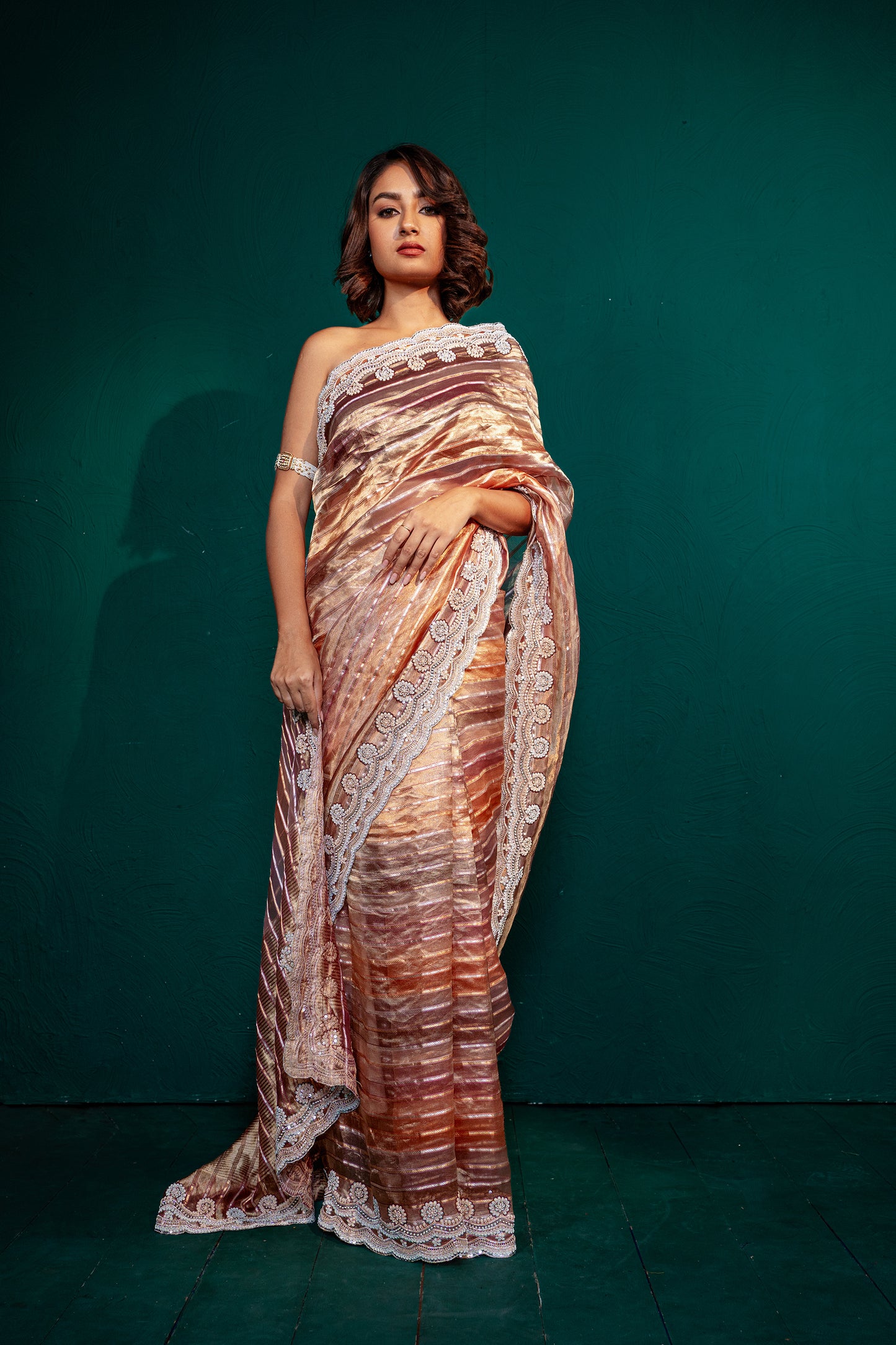 Metallic Bronze Tissue Saree