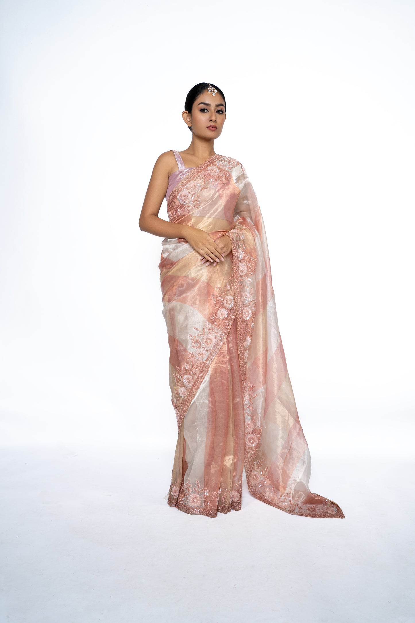 Rose Gold Hand Embroidered Saree