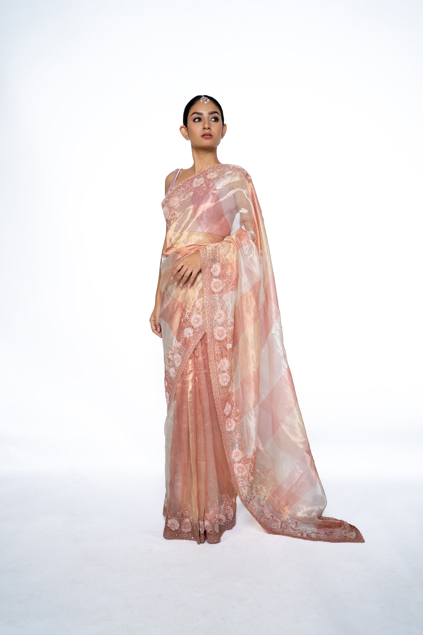 Rose Gold Hand Embroidered Saree