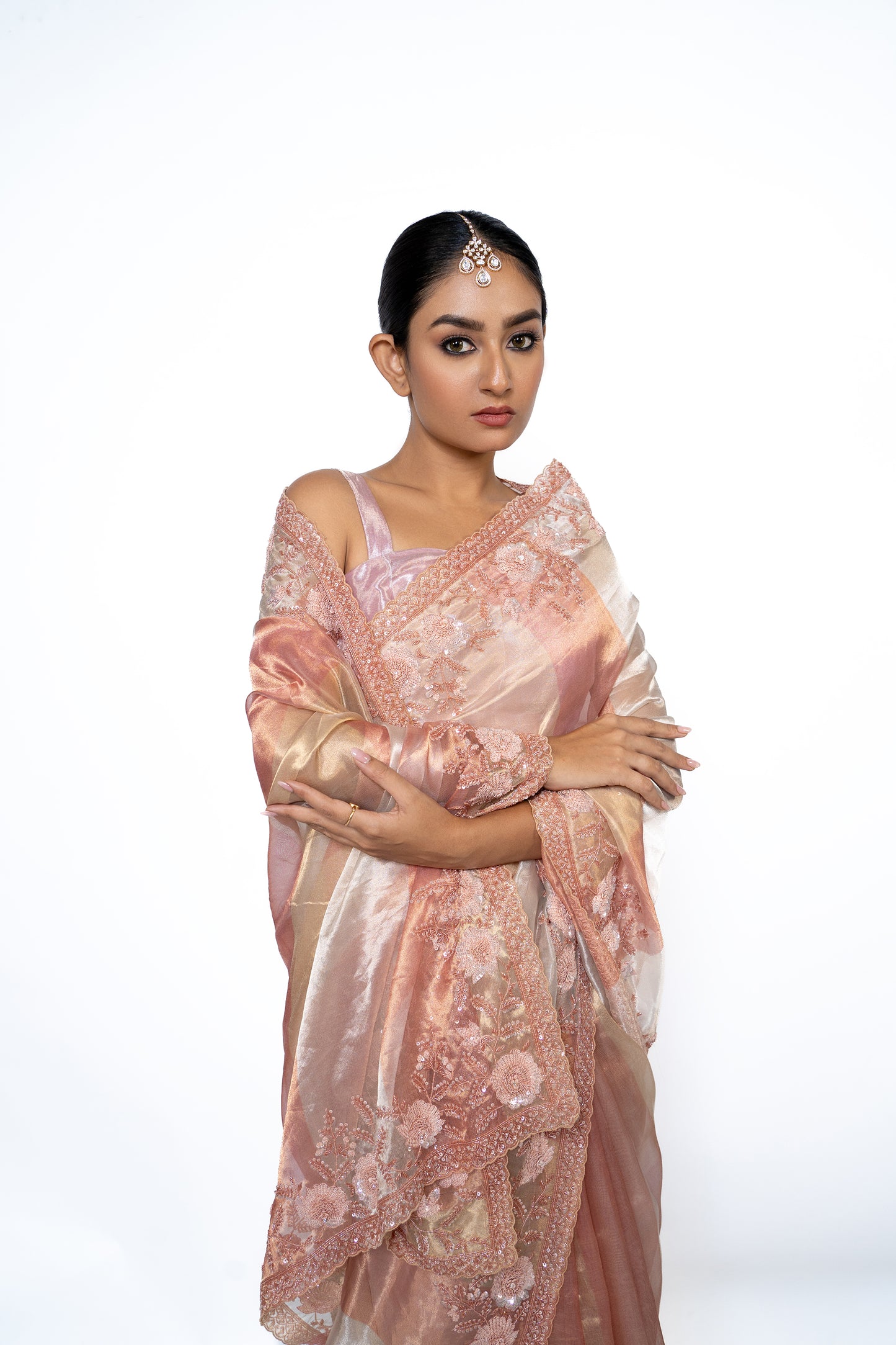Rose Gold Hand Embroidered Saree