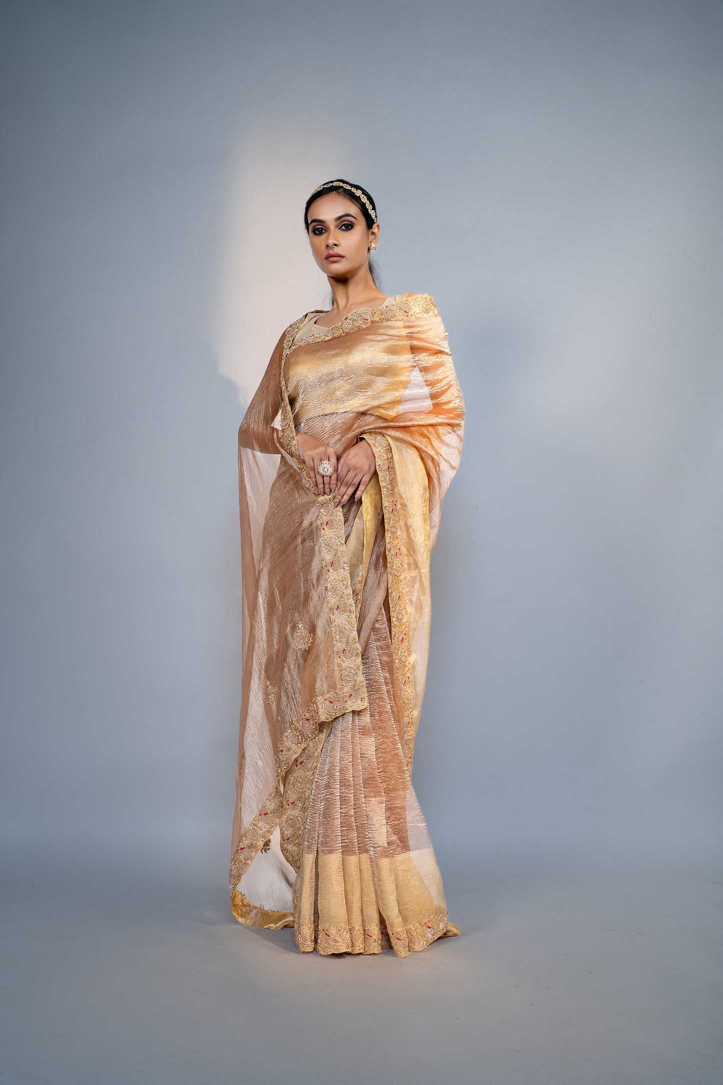 Charming Gold Tissue Saree