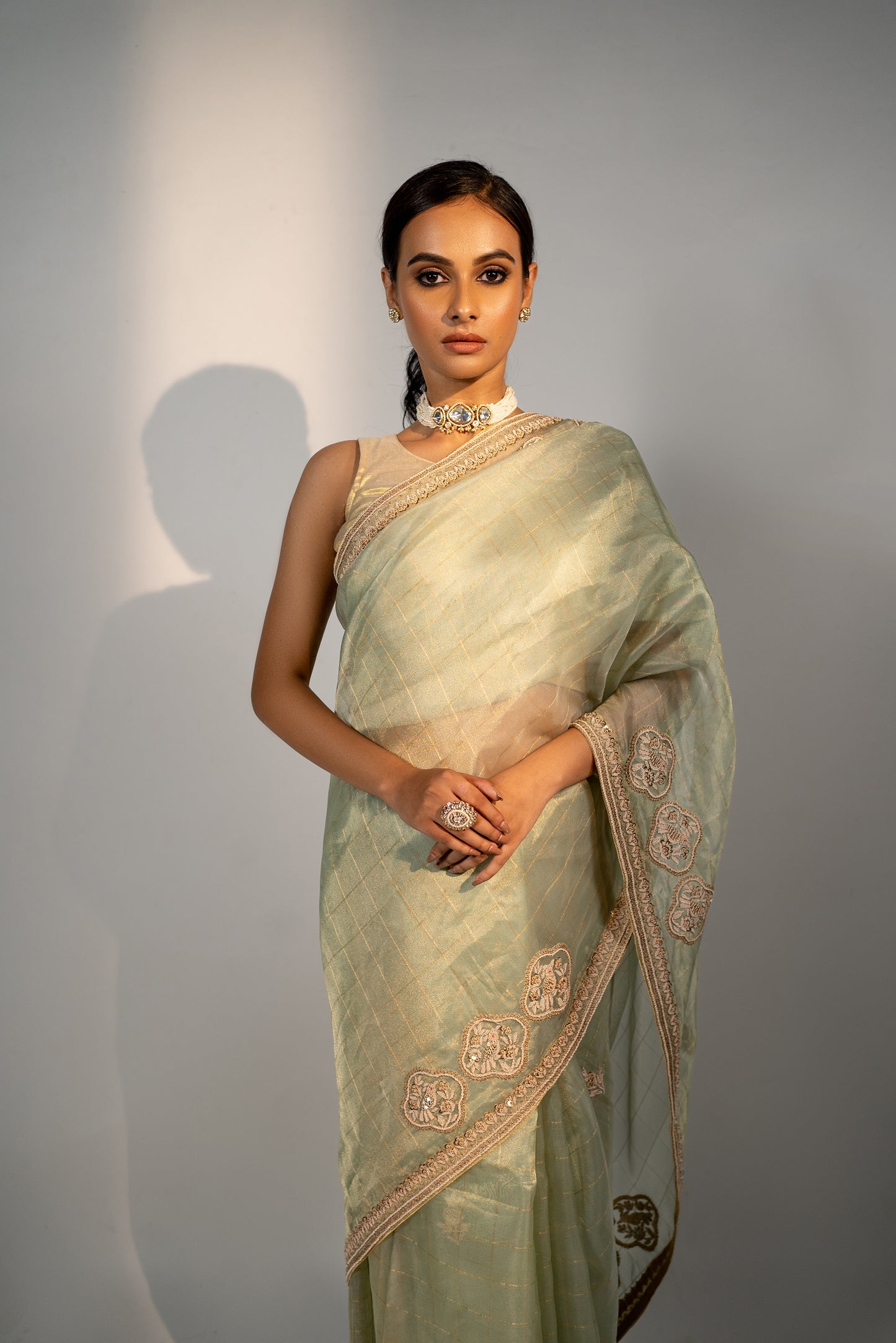 Golden Green Tissue Saree