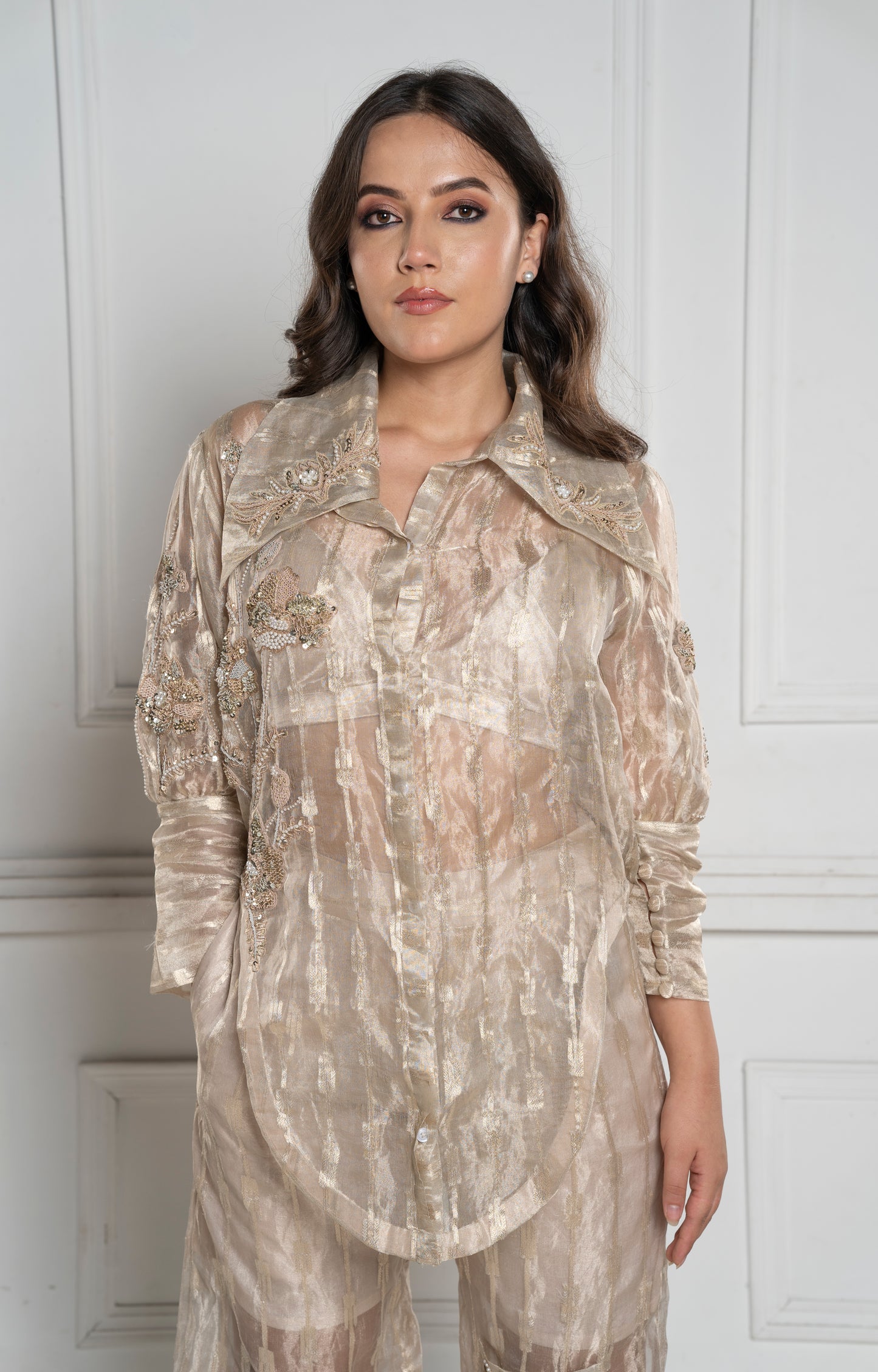 Tissue shirt & straight sheer pants (GS2038)