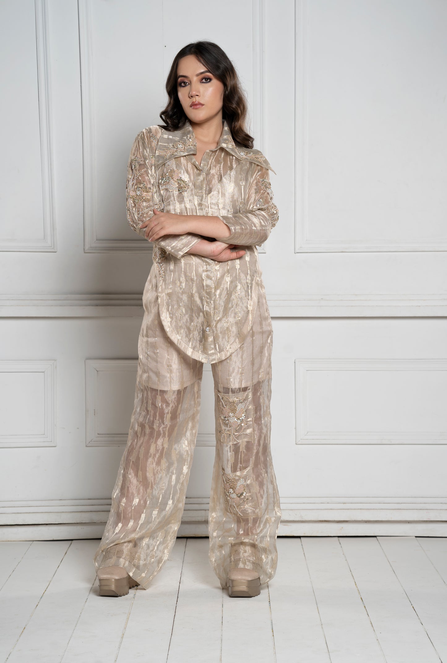 Tissue shirt & straight sheer pants (GS2038)