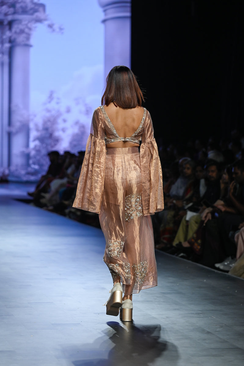 Pleated cropped blouse & tissue flared pant (GS2042)