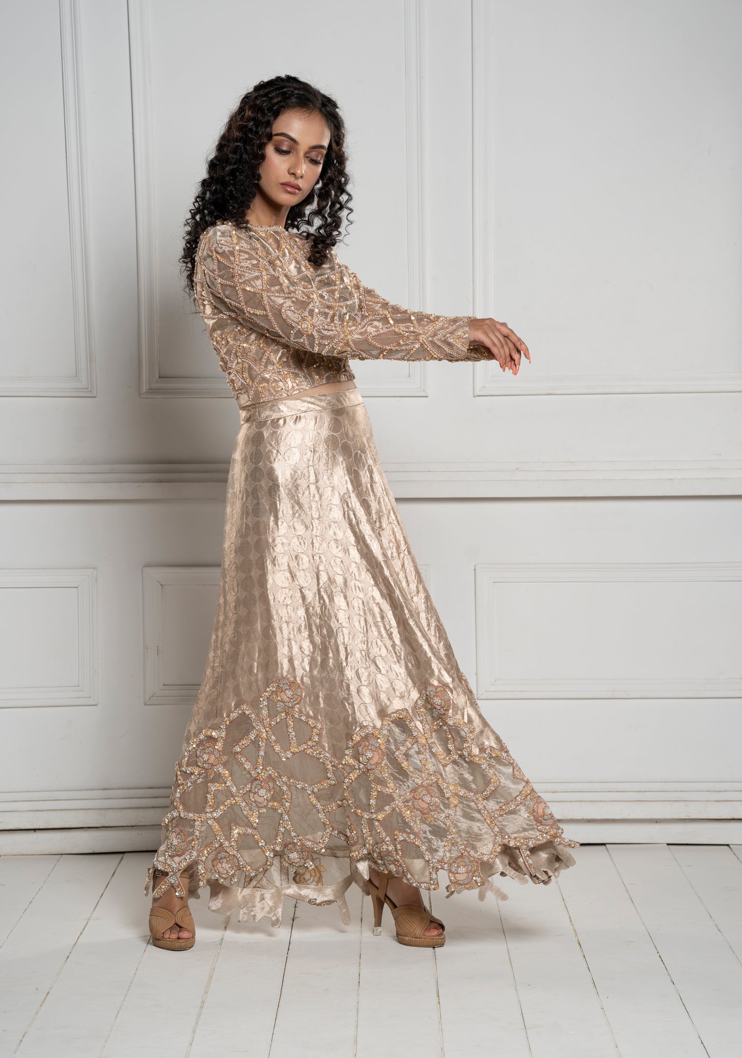 Brocade skirt with sheer(GS2044)