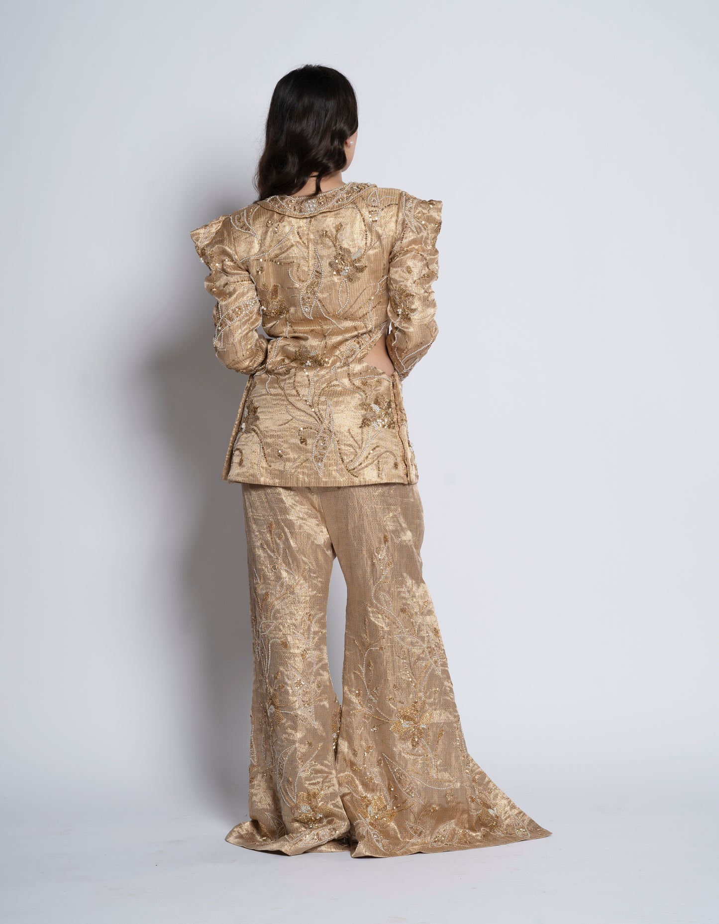 Overlap brocade jacket & a front slit pant (GS2047)