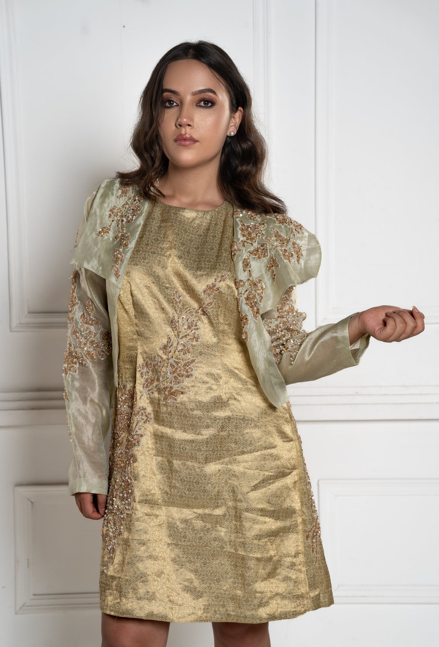 Short mint dress with sheer jacket (GS2049)