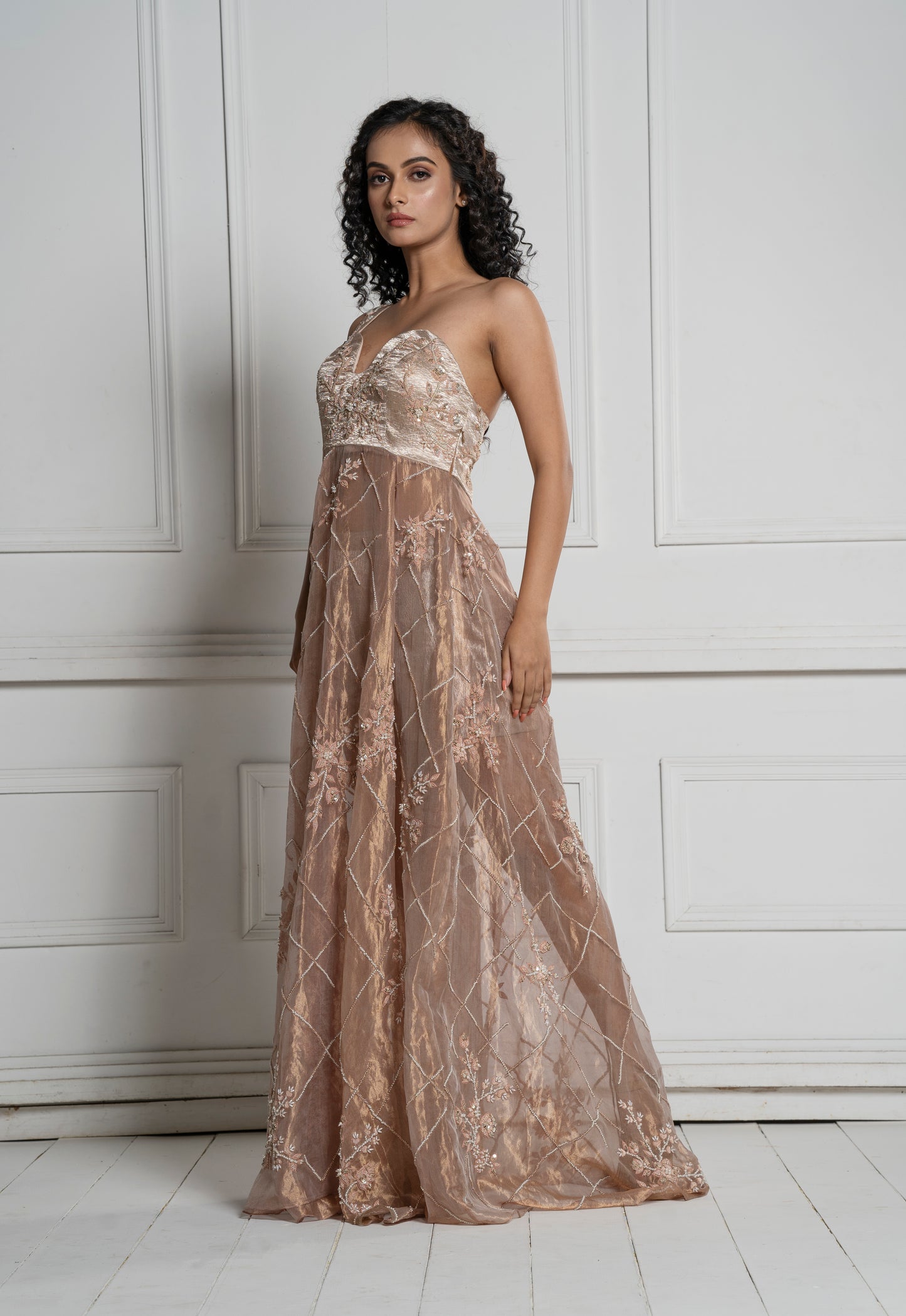 Sheer metallic dress( HL1009)