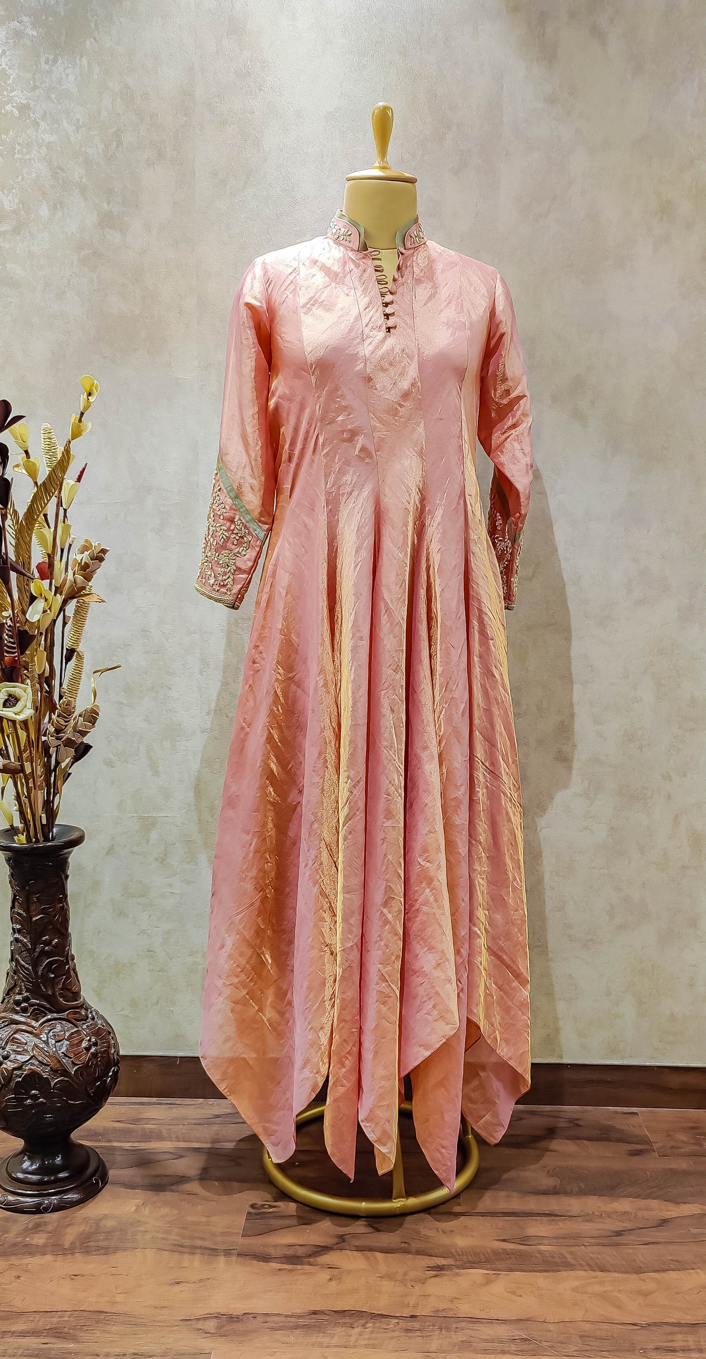 Salmon Draped Designer Dress