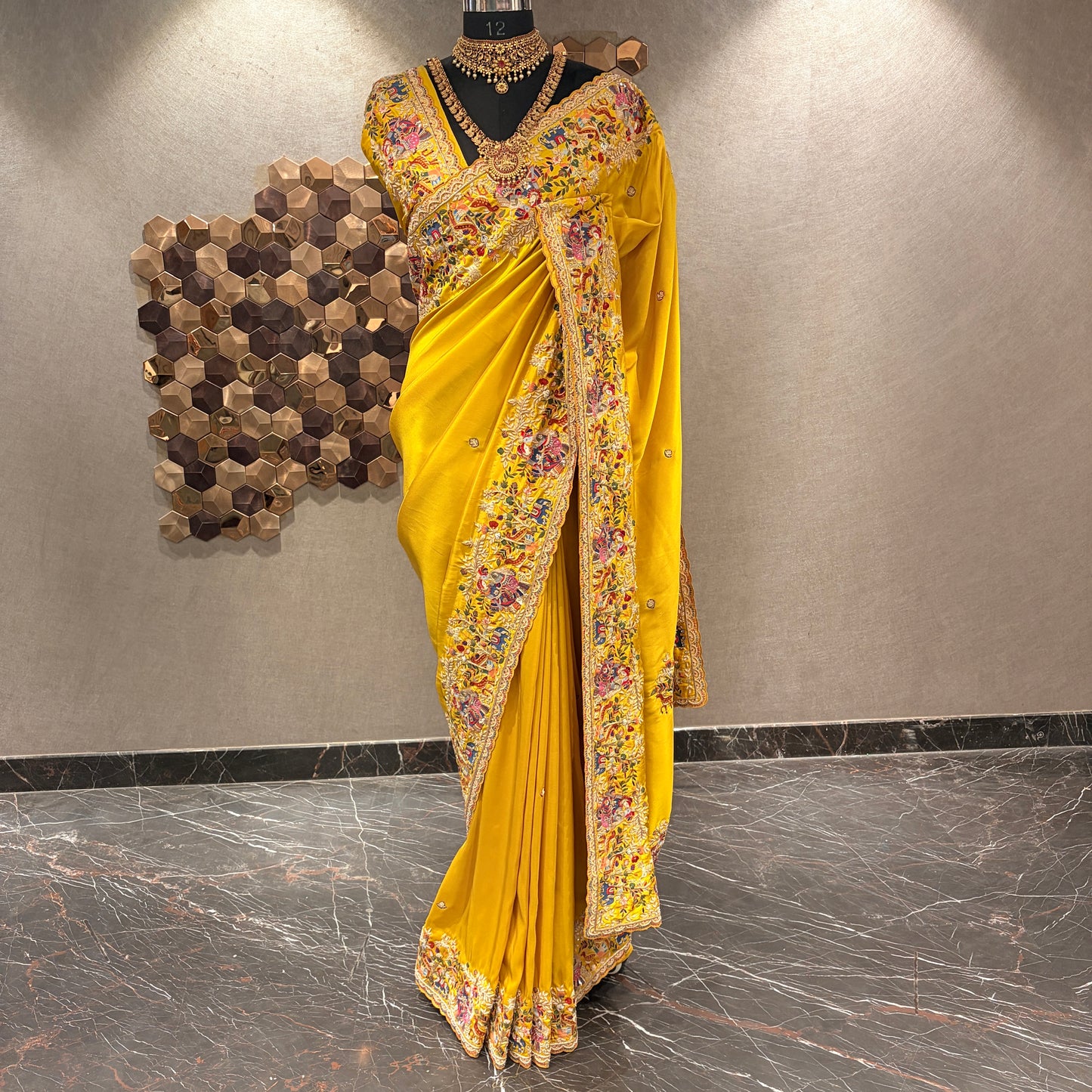 HERITAGE YELLOW SILK SAREE EMBELISHED WITH EKTAAR HANDWORK
