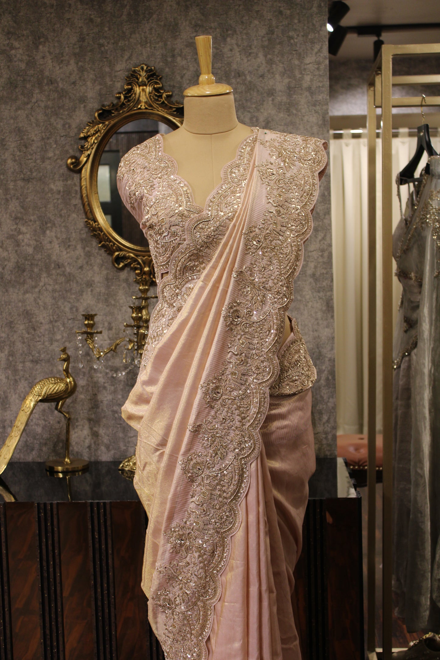 BLUSH PINK HAND-EMBROIDERED SAREE
