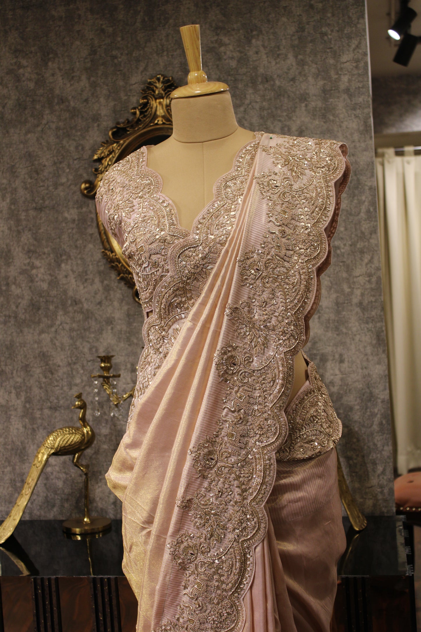 BLUSH PINK HAND-EMBROIDERED SAREE