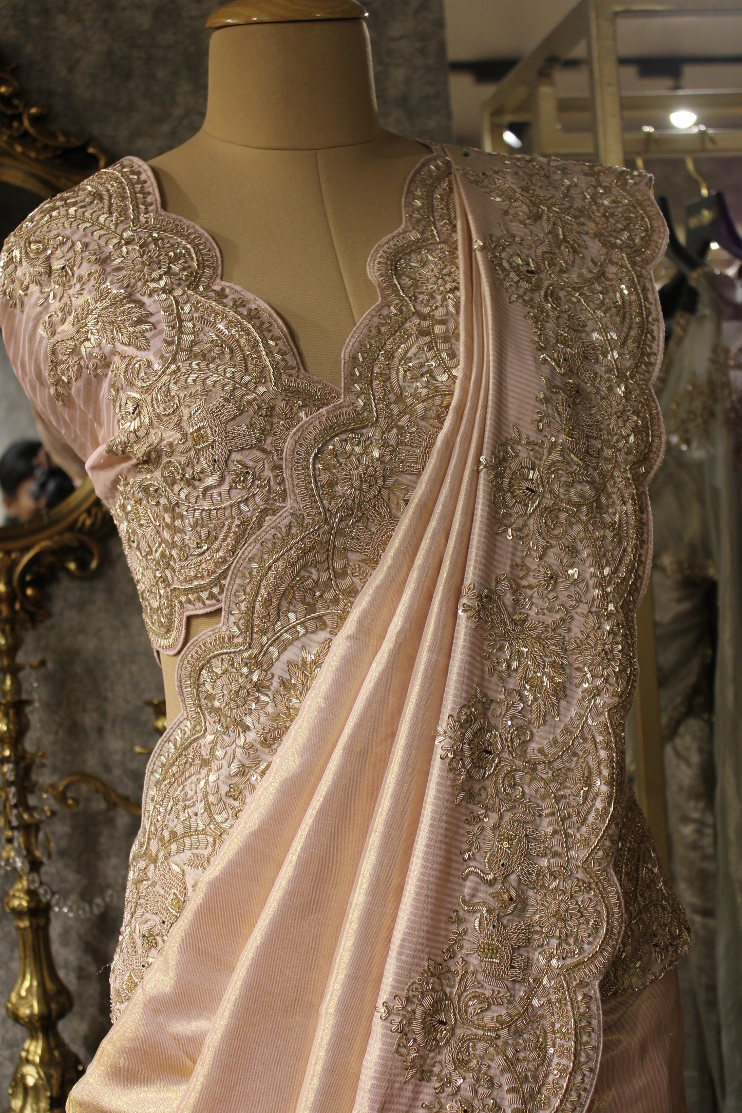 BLUSH PINK HAND-EMBROIDERED SAREE