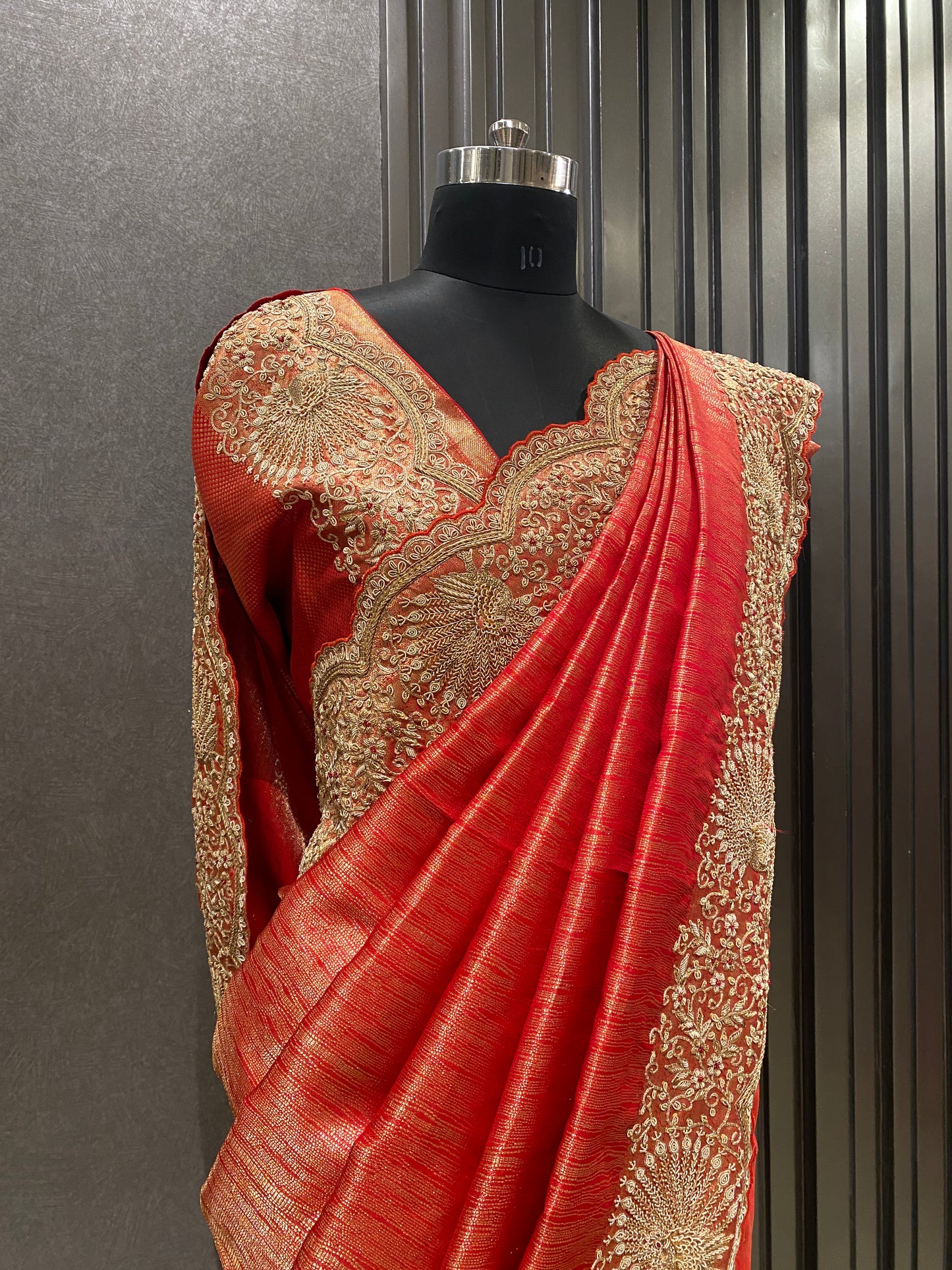 ELEGANT RED SILK EMBROIDERED SAREE