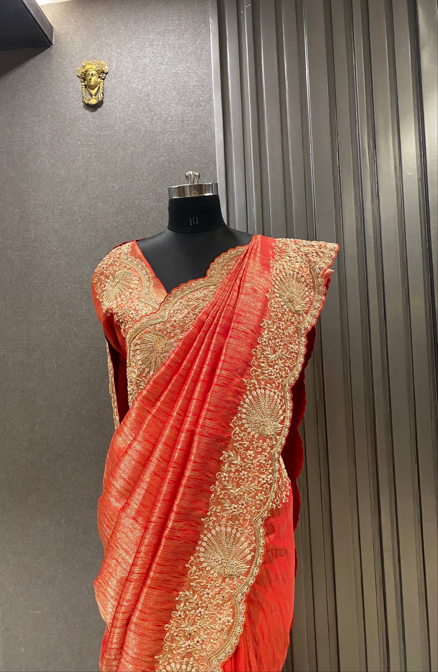 ELEGANT RED SILK EMBROIDERED SAREE