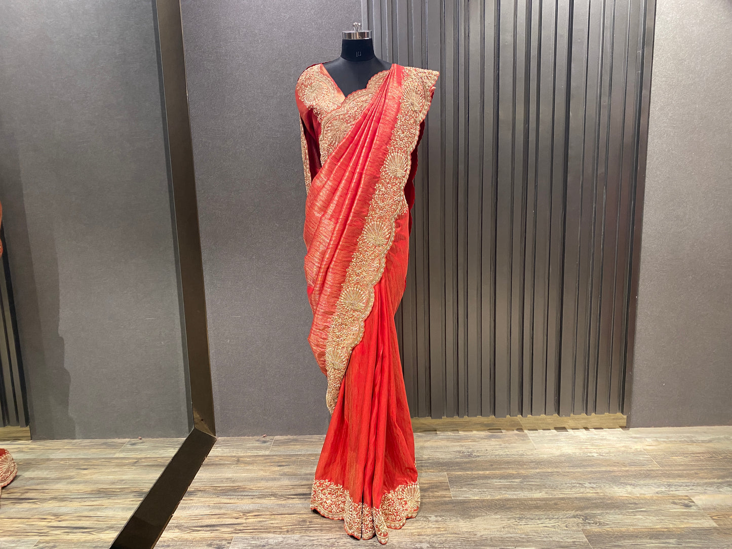 ELEGANT RED SILK EMBROIDERED SAREE