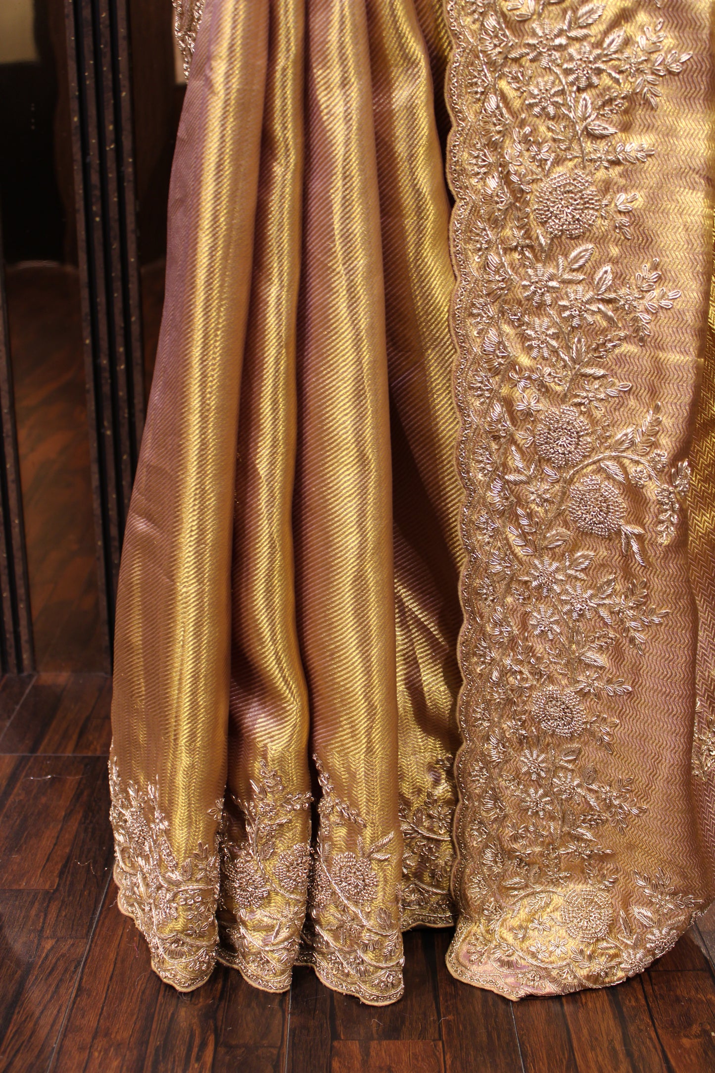 GOLD DUAL TONE HAND EMBROIDERED SILK SAREE