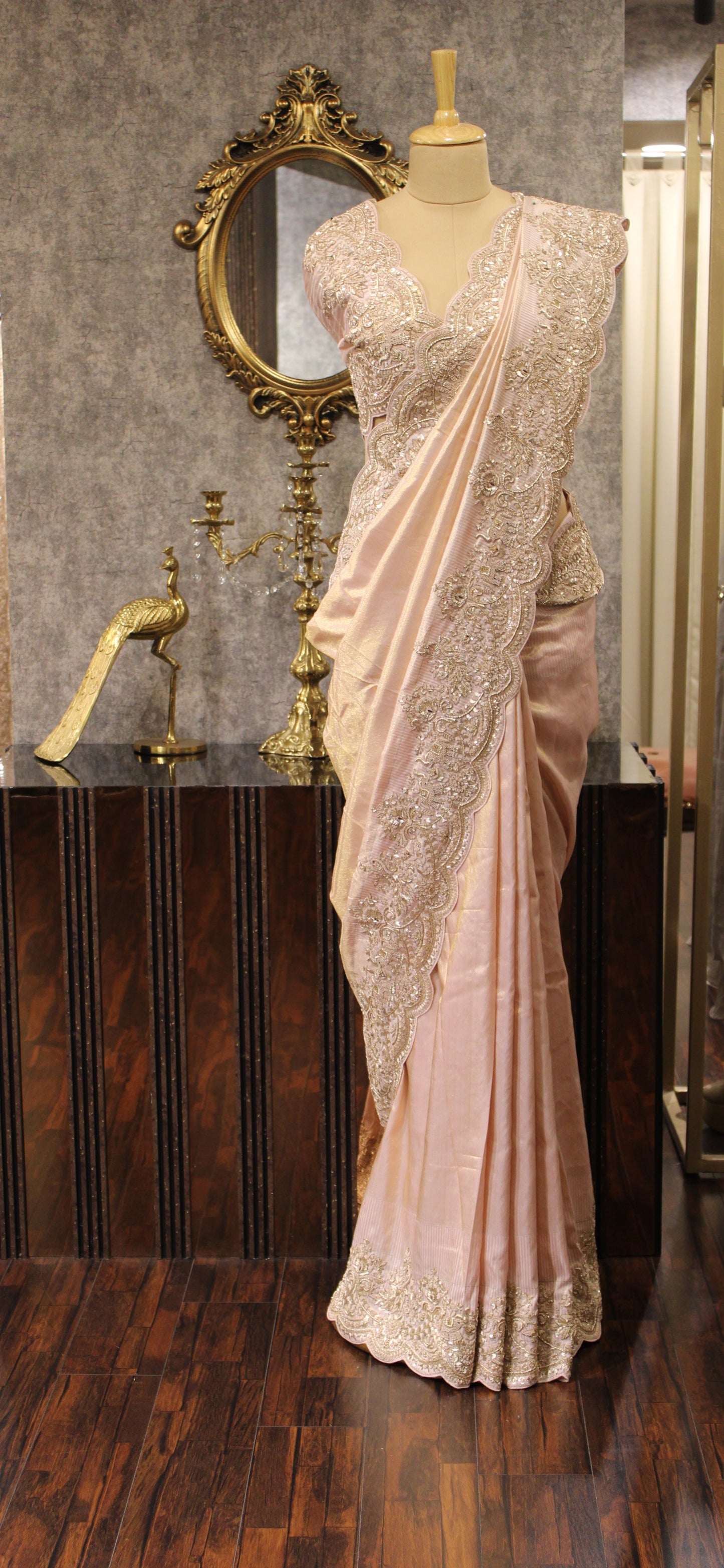 BLUSH PINK HAND-EMBROIDERED SAREE