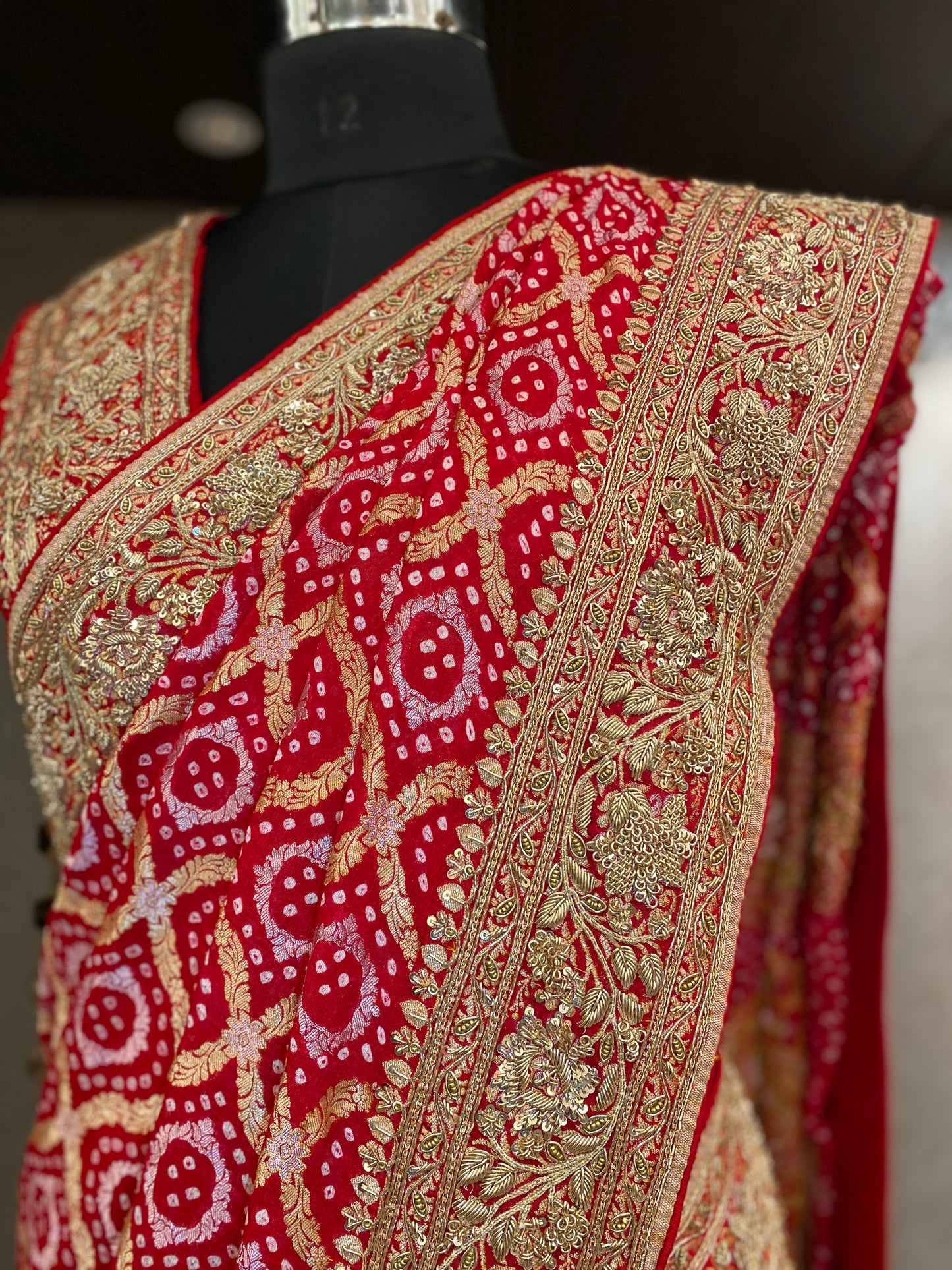 TIMELESS PURE RED BANDHANI EMBROIDERED SAREE