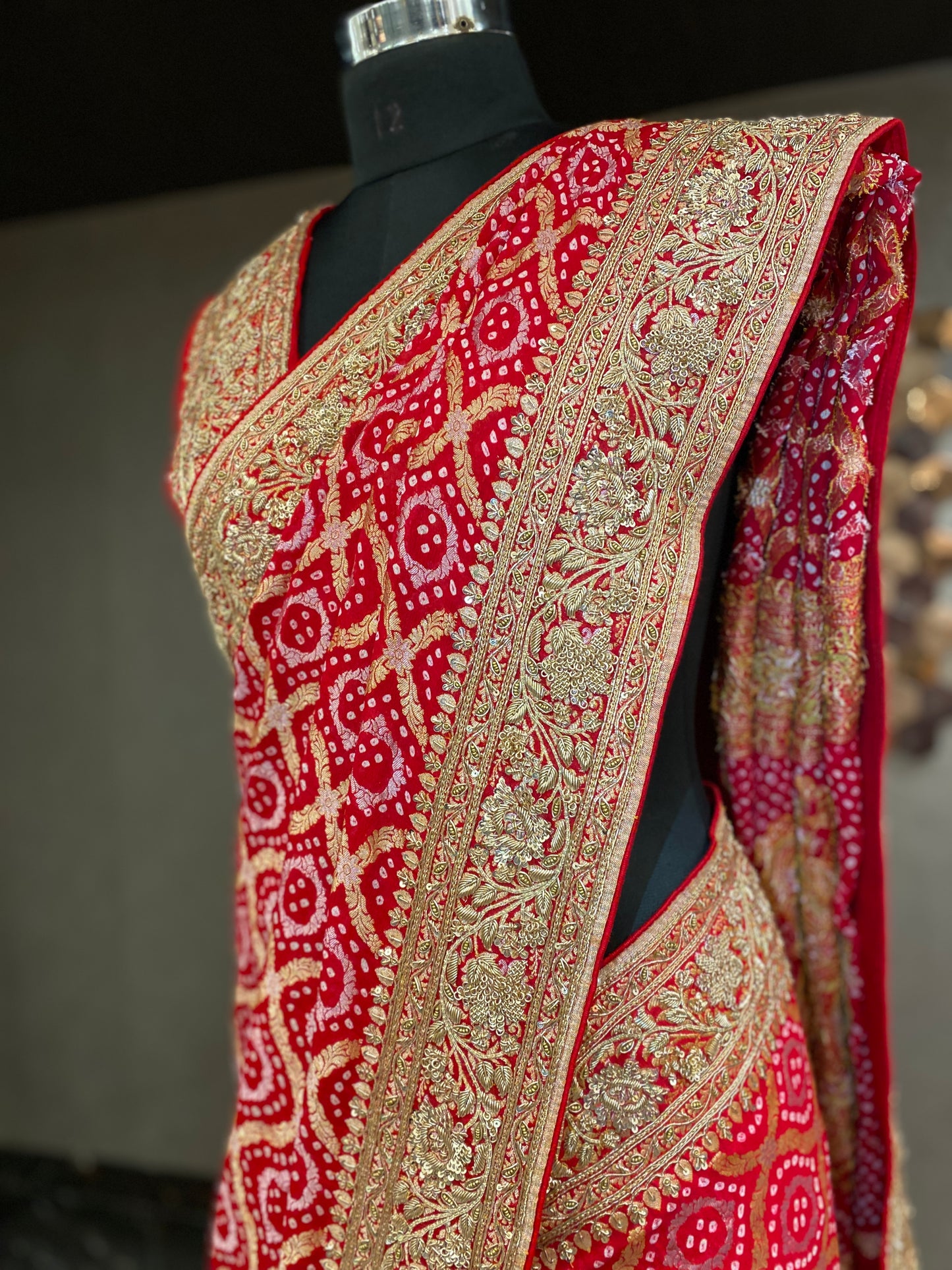 TIMELESS PURE RED BANDHANI EMBROIDERED SAREE