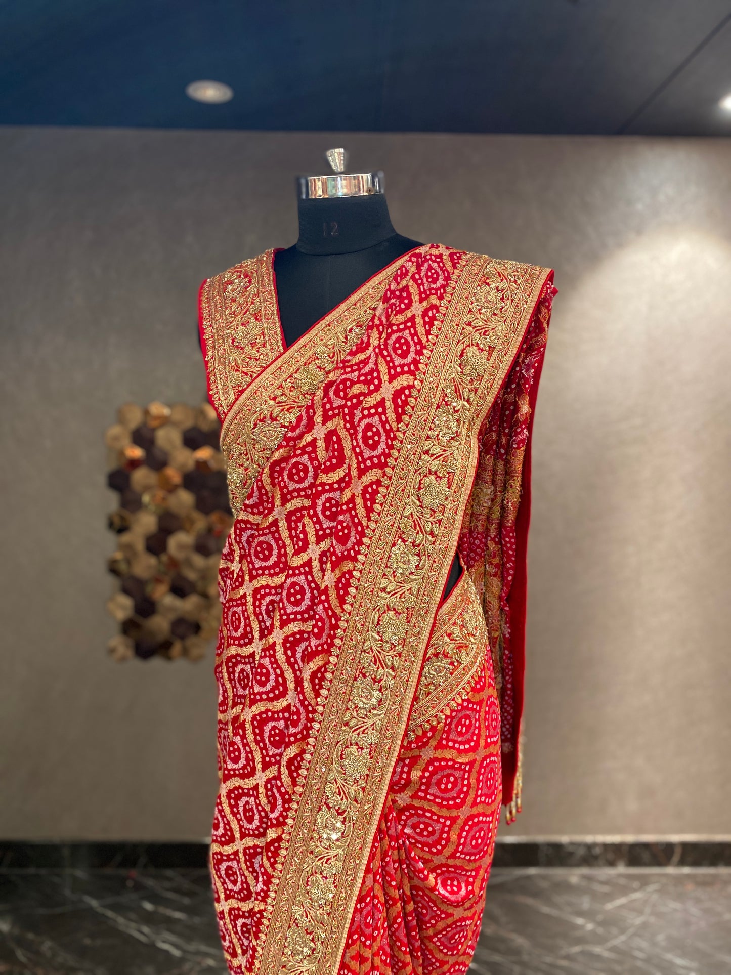 TIMELESS PURE RED BANDHANI EMBROIDERED SAREE