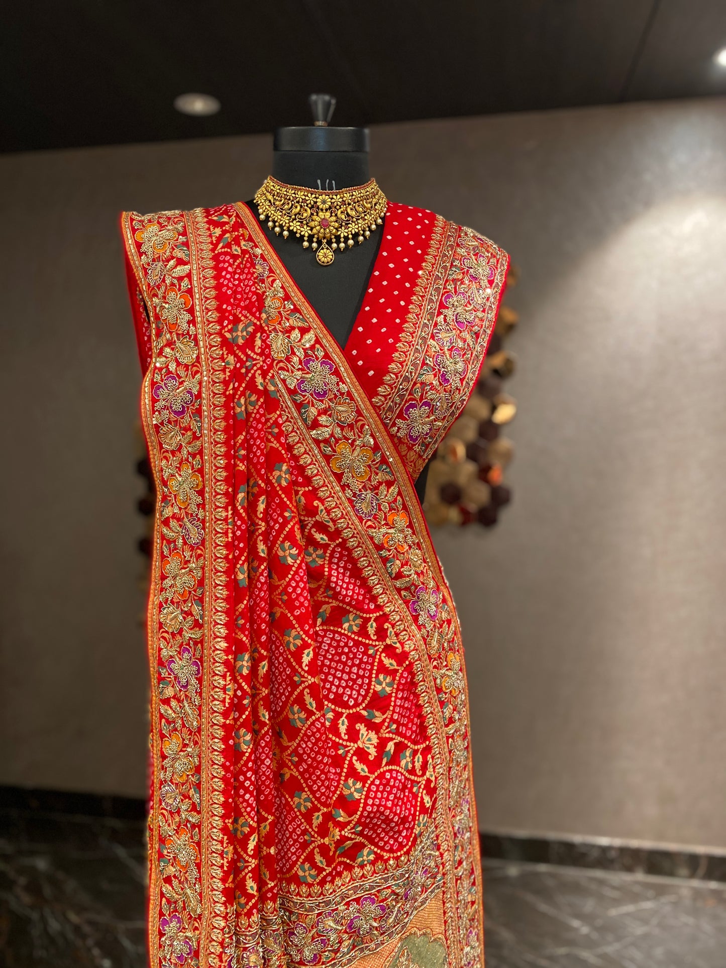 REGAL RED EMBROIDERED BANDHANI SAREE