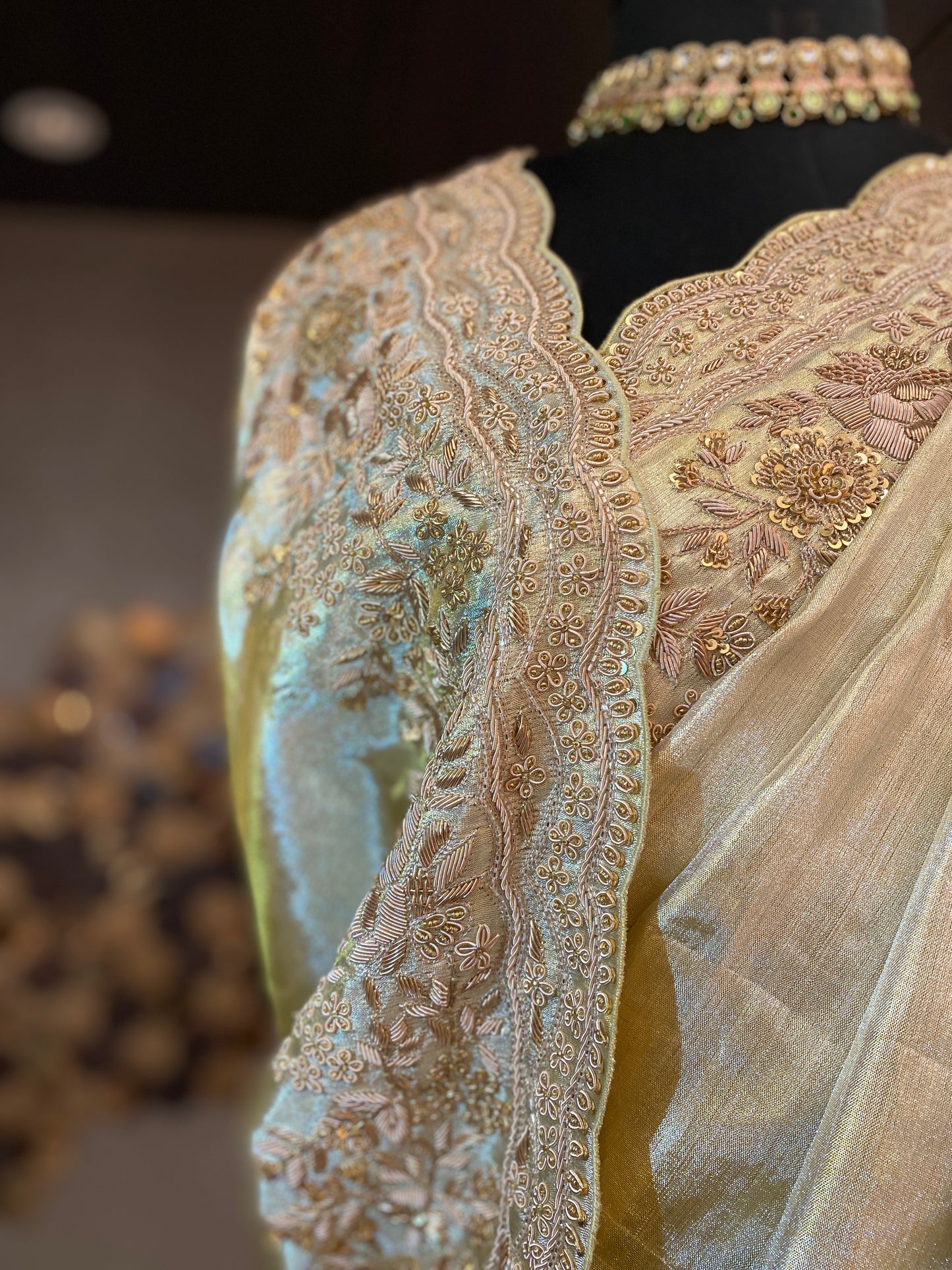 LIGHT GOLD KANJIVARAM TISSUE EMBROIDERED SAREE