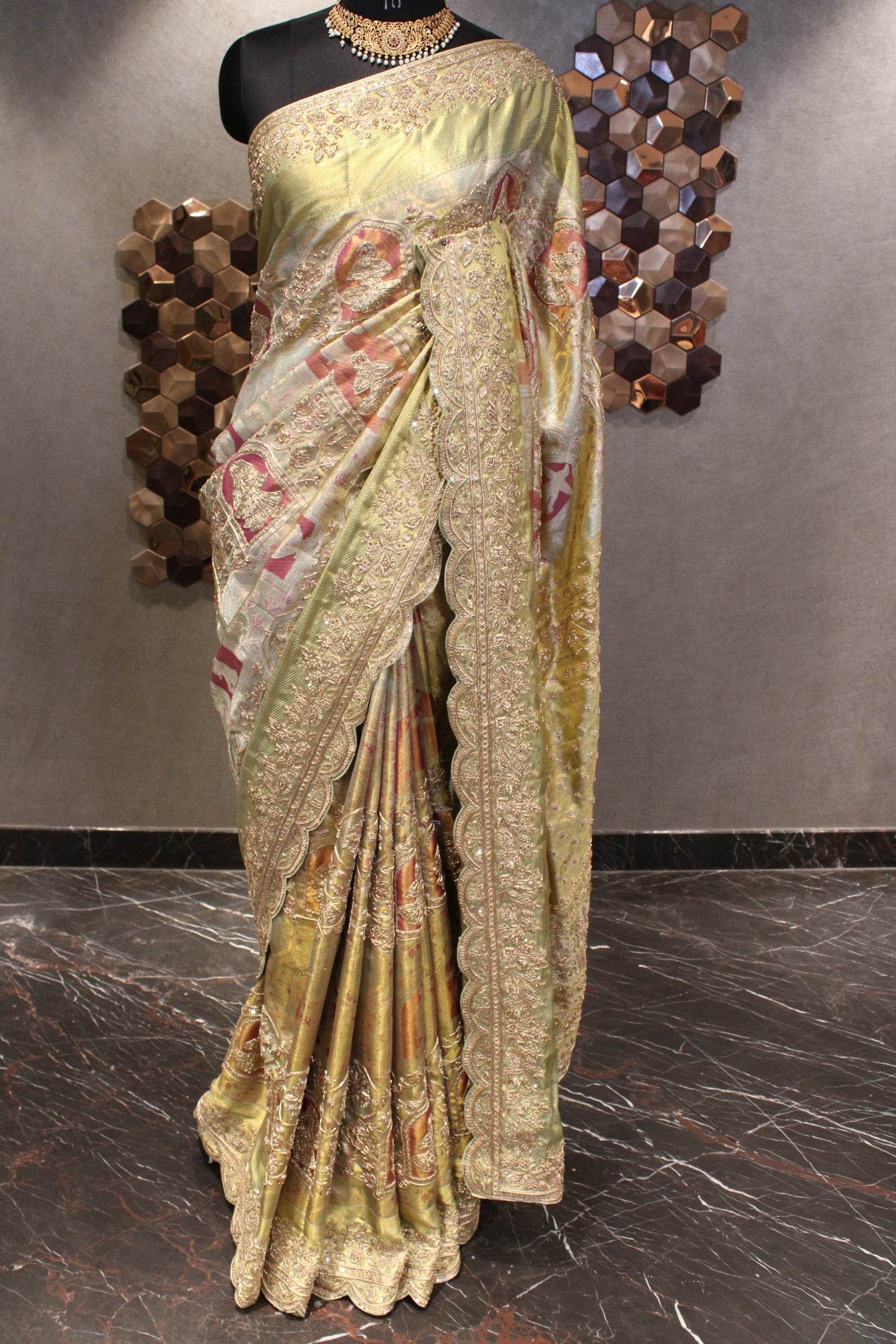 OLIVE GOLD EMBROIDERED KANJIVARAM SLK SAREE