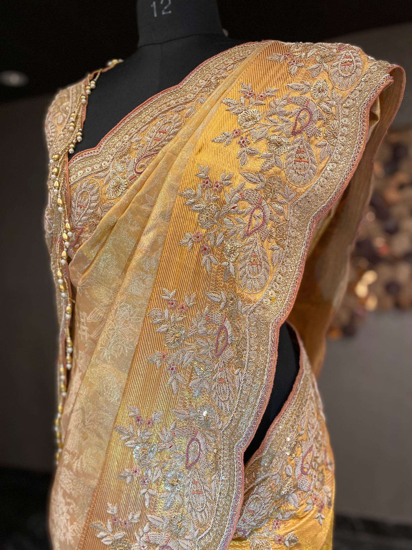 REGAL PEACH EMBROIDERED KANJIVARAM SAREE