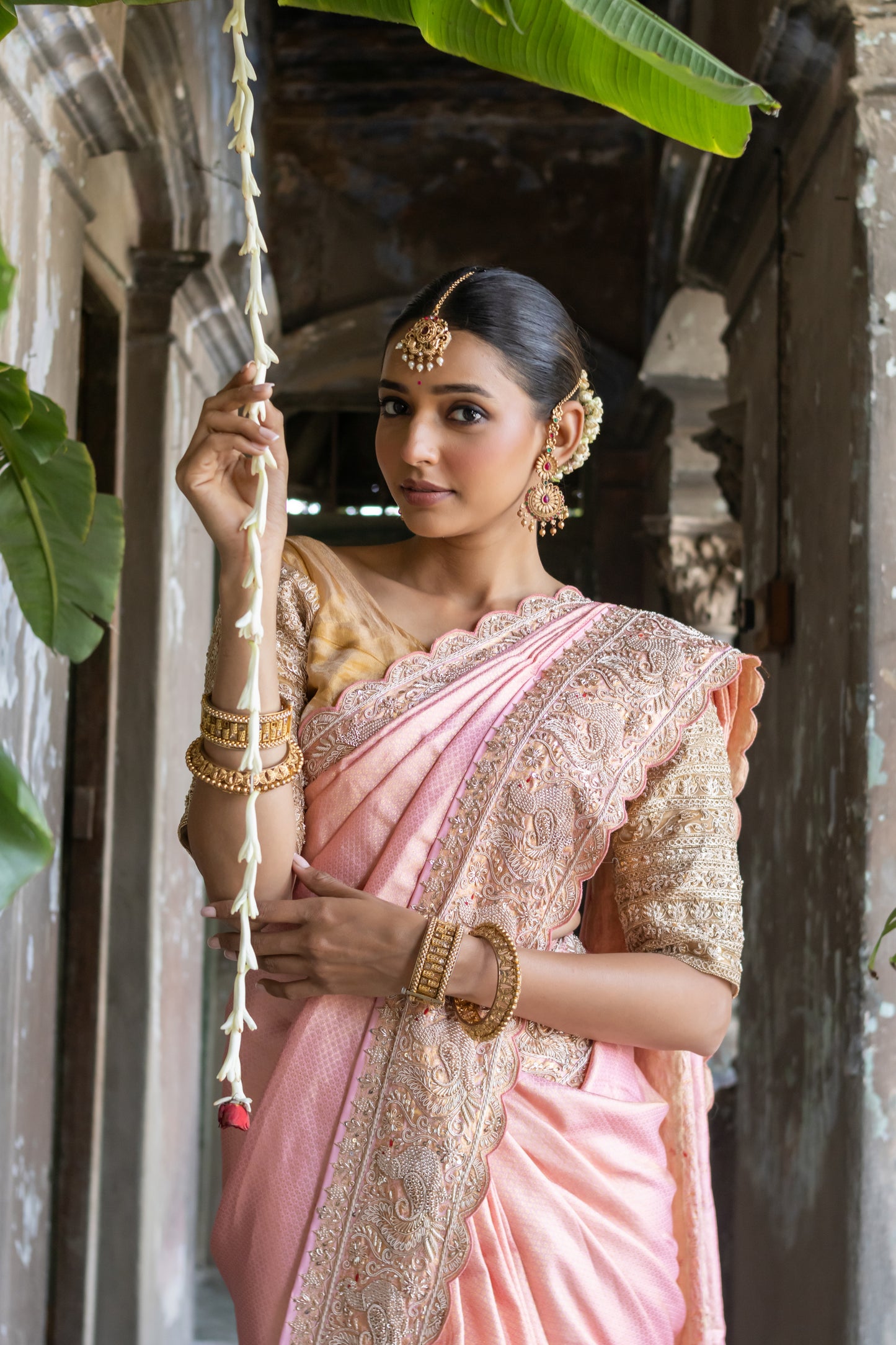 EMBROIDERED PURE PINK KANJIVARAM SAREE