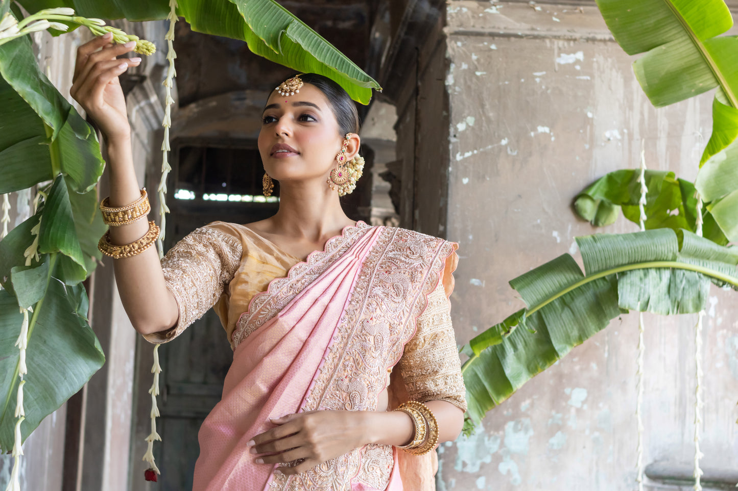 EMBROIDERED PURE PINK KANJIVARAM SAREE