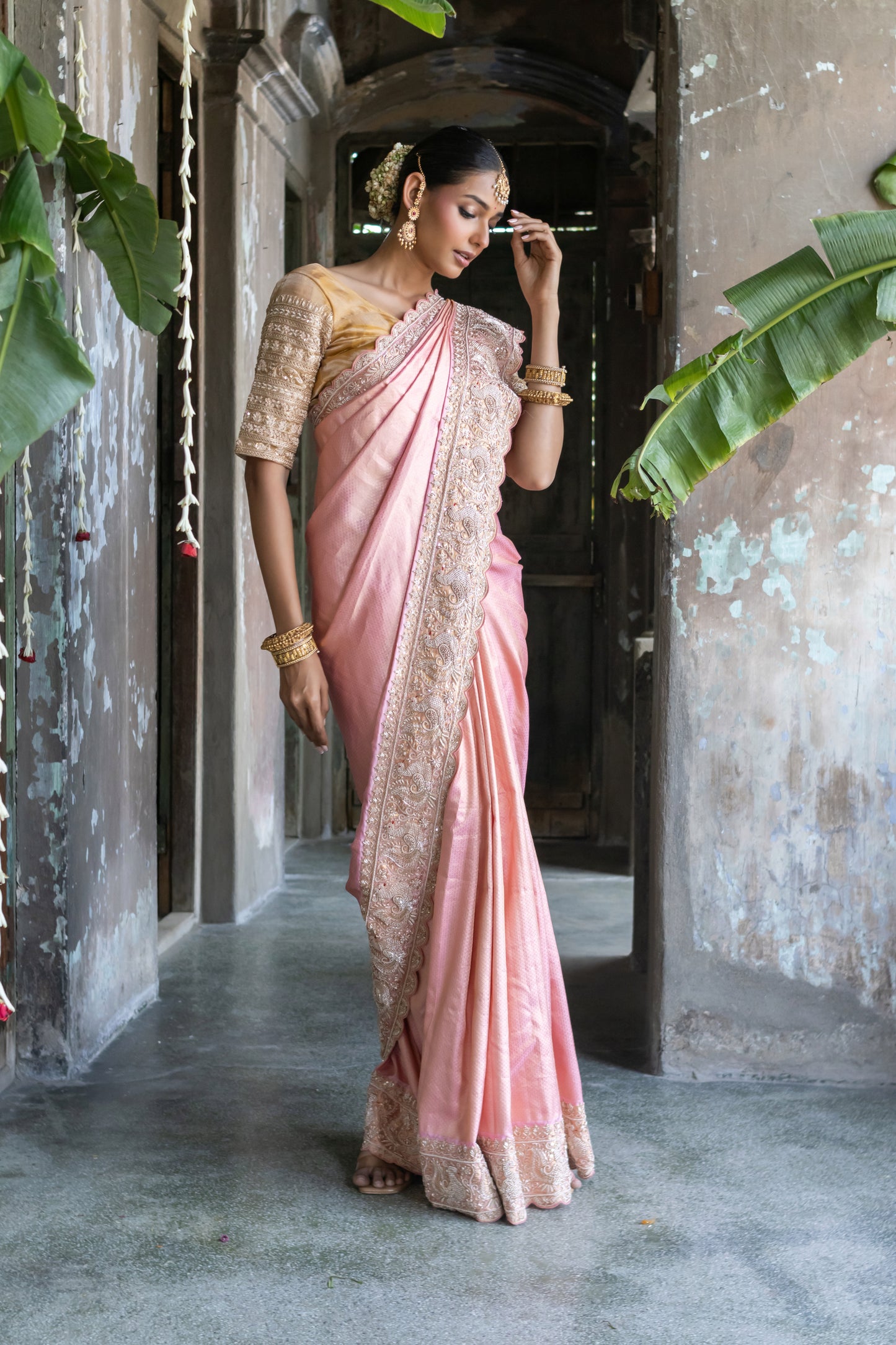 EMBROIDERED PURE PINK KANJIVARAM SAREE