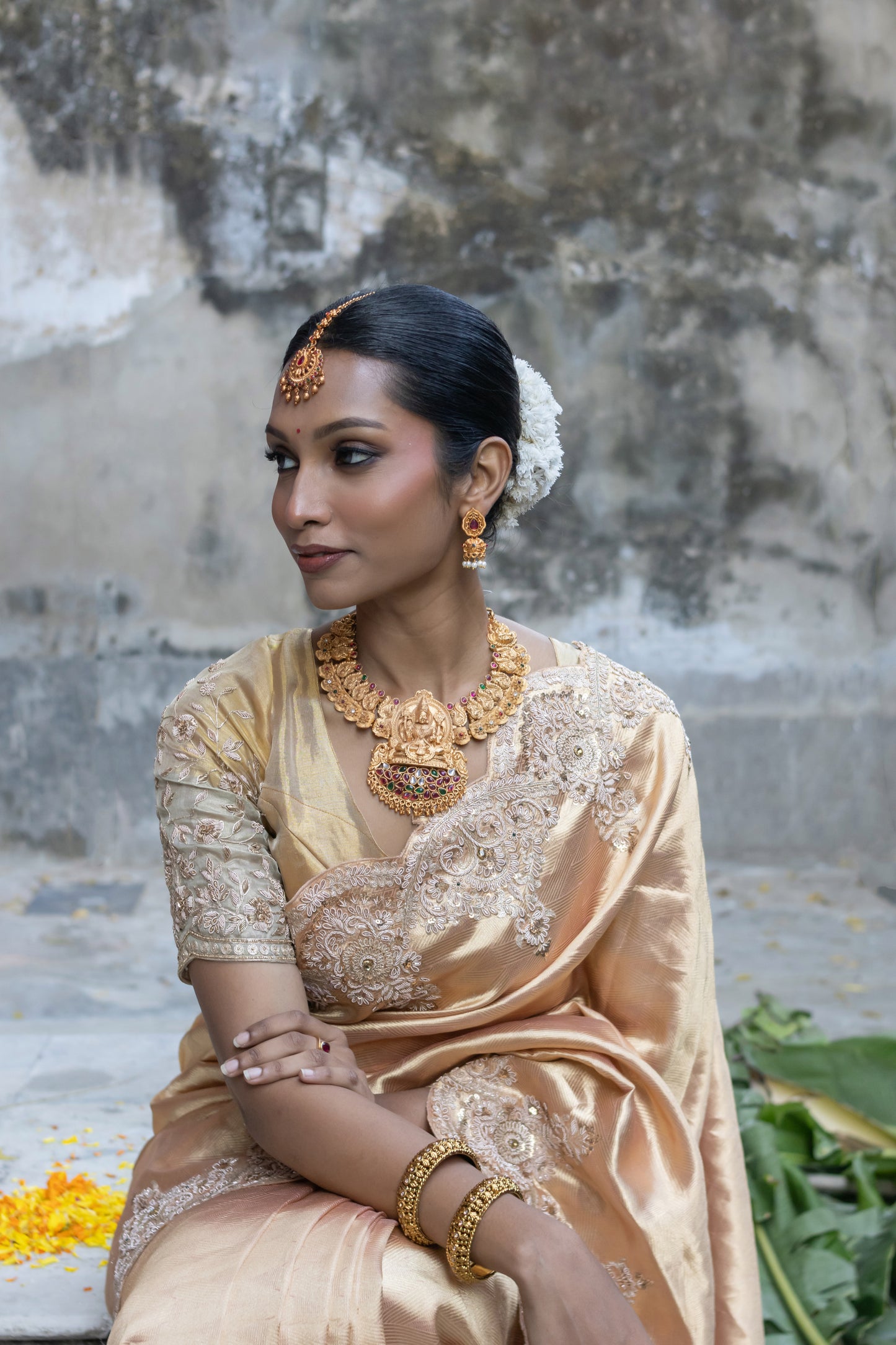 GOLDEN EMBROIDERED KANJIVARAM SILK SAREE