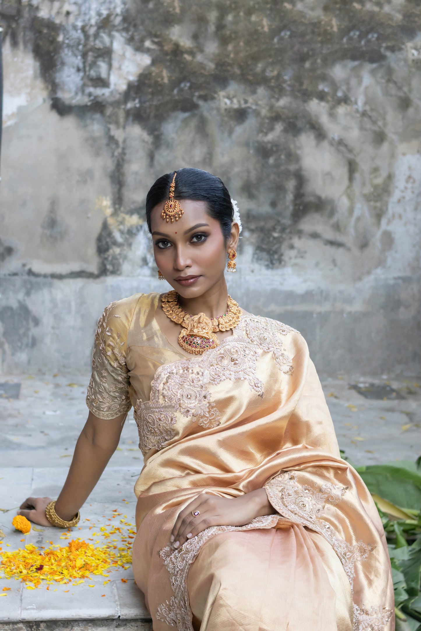 GOLDEN EMBROIDERED KANJIVARAM SILK SAREE
