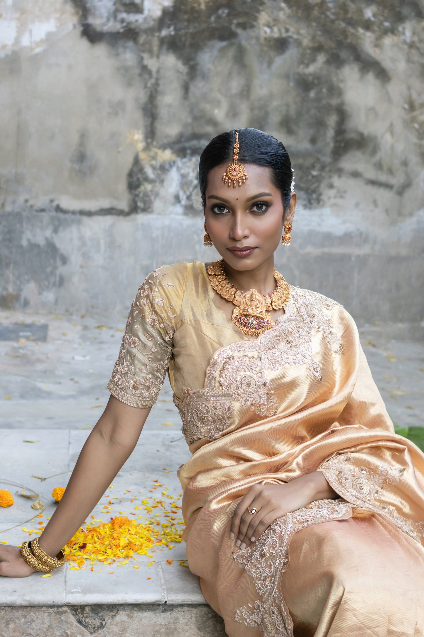 GOLDEN EMBROIDERED KANJIVARAM SILK SAREE