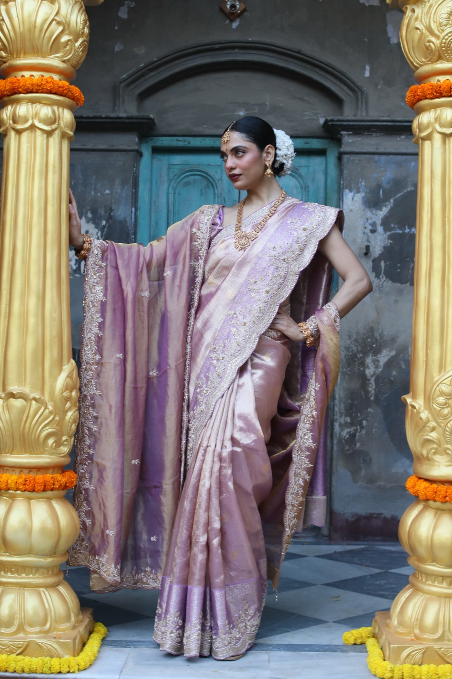 LILAC BLUSH HANDEMBROIDERED KANJIVARAM SAREE