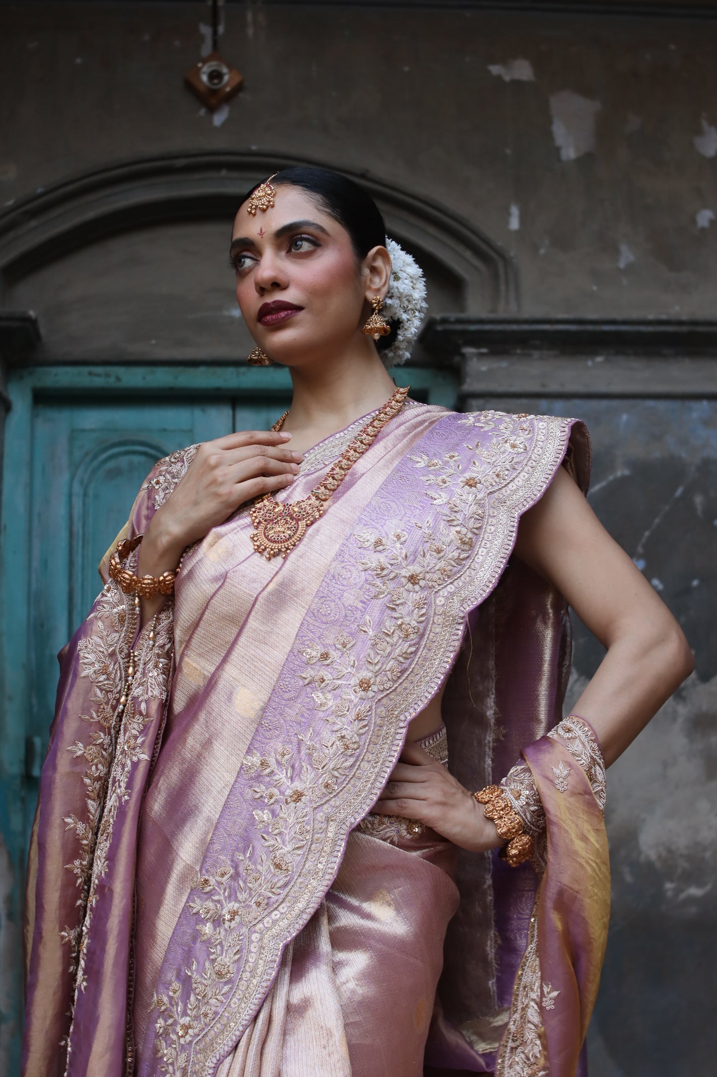 LILAC BLUSH HANDEMBROIDERED KANJIVARAM SAREE