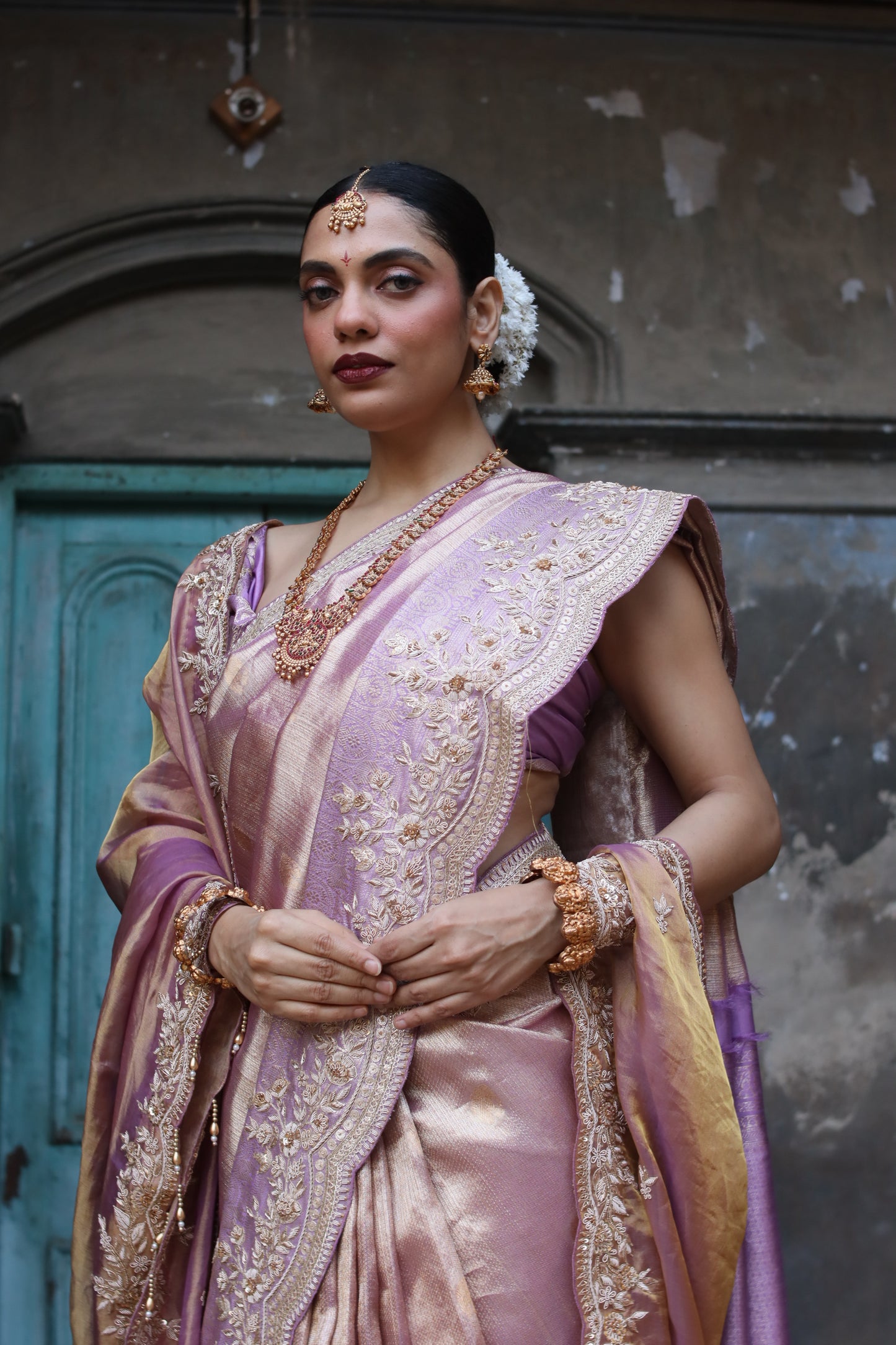 LILAC BLUSH HANDEMBROIDERED KANJIVARAM SAREE