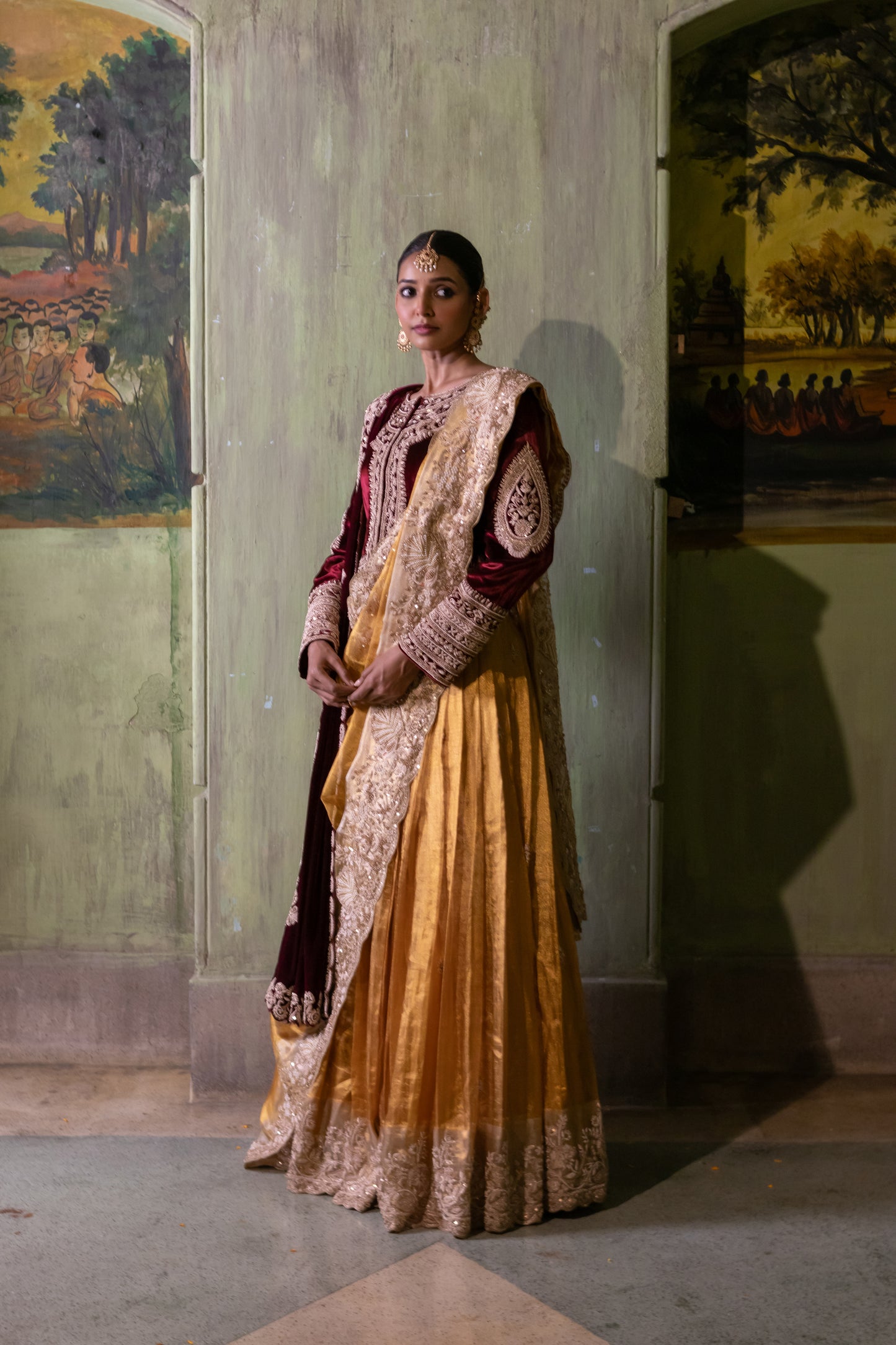 HANDWOVEN KANJIVARAM TISSUE LEHENGA WITH ZARDOZI EMBELISHMENT